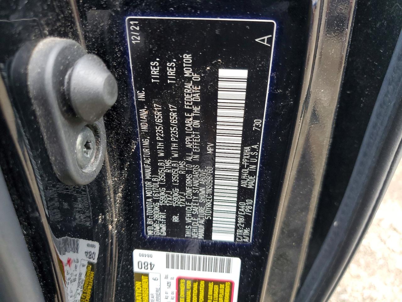 2022 Toyota Sienna Xle Black vin: 5TDYRKEC1NS098760