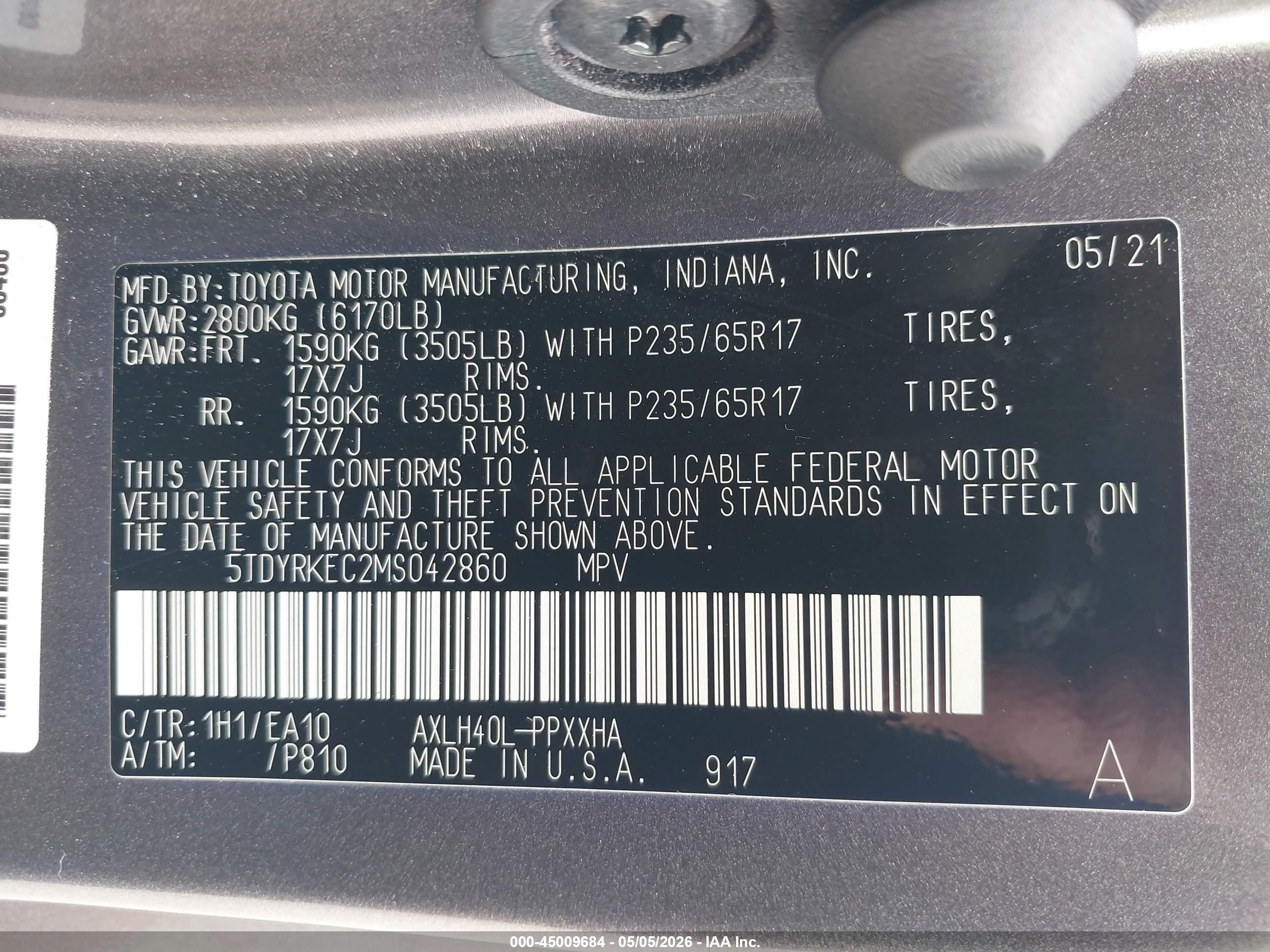 2021 Toyota Sienna Xle Gray vin: 5TDYRKEC2MS042860