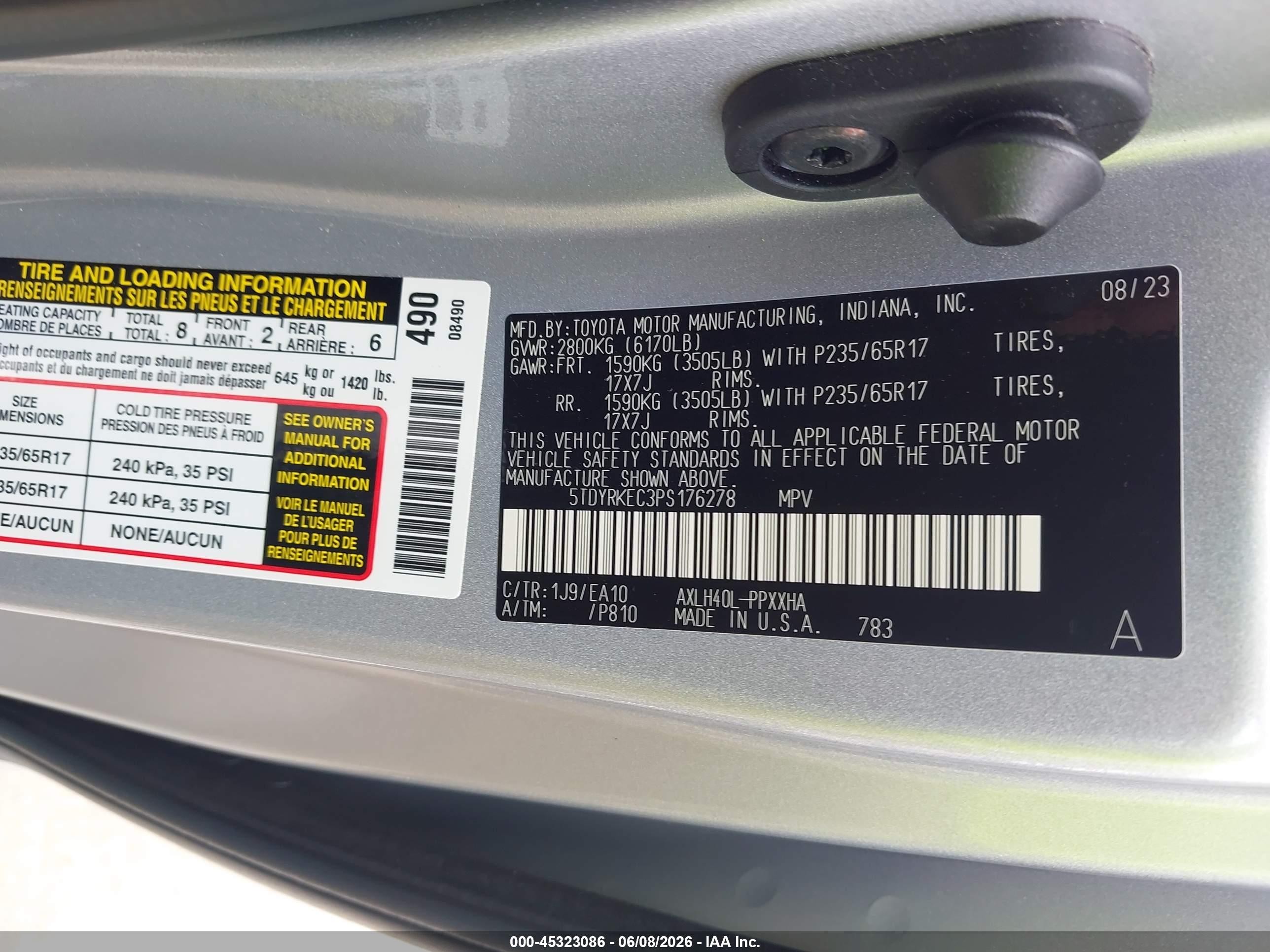 2023 Toyota Sienna Xle Gray vin: 5TDYRKEC3PS176278