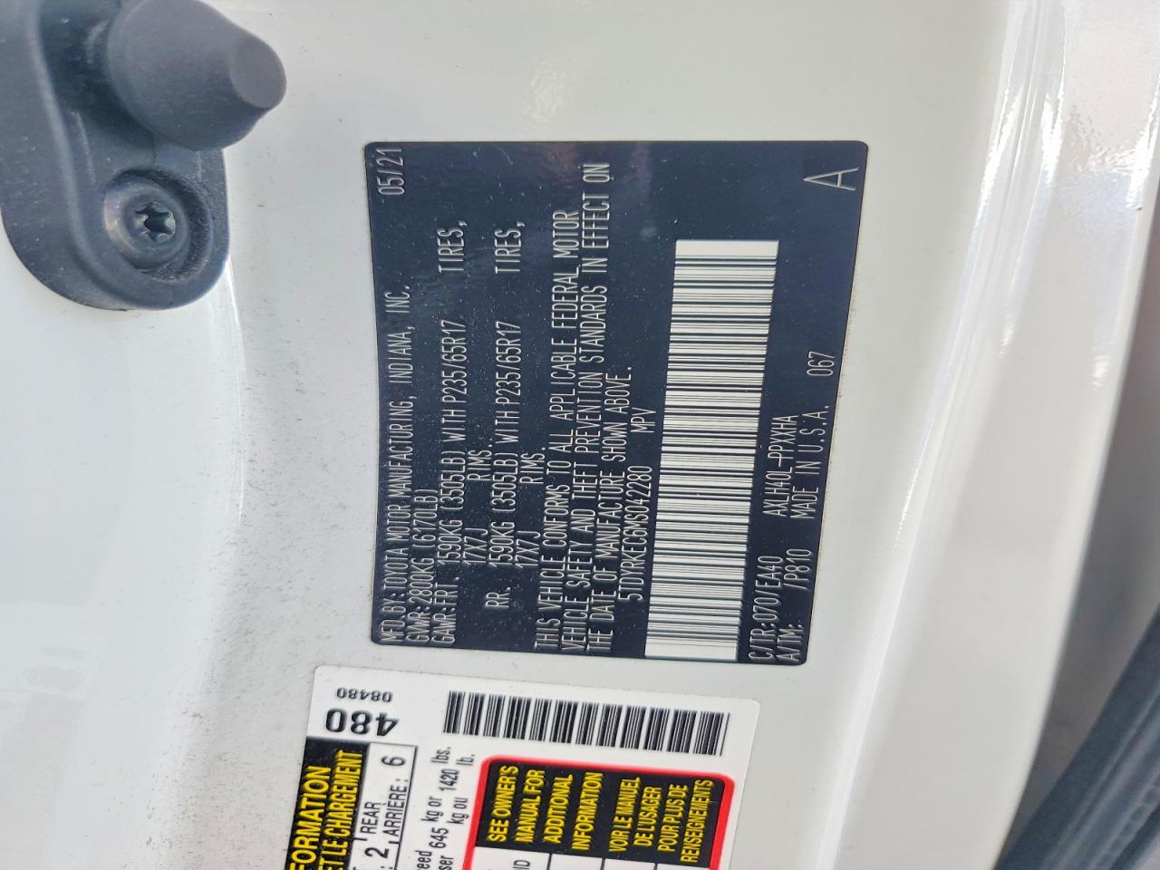2021 Toyota Sienna Xle White vin: 5TDYRKEC6MS042280