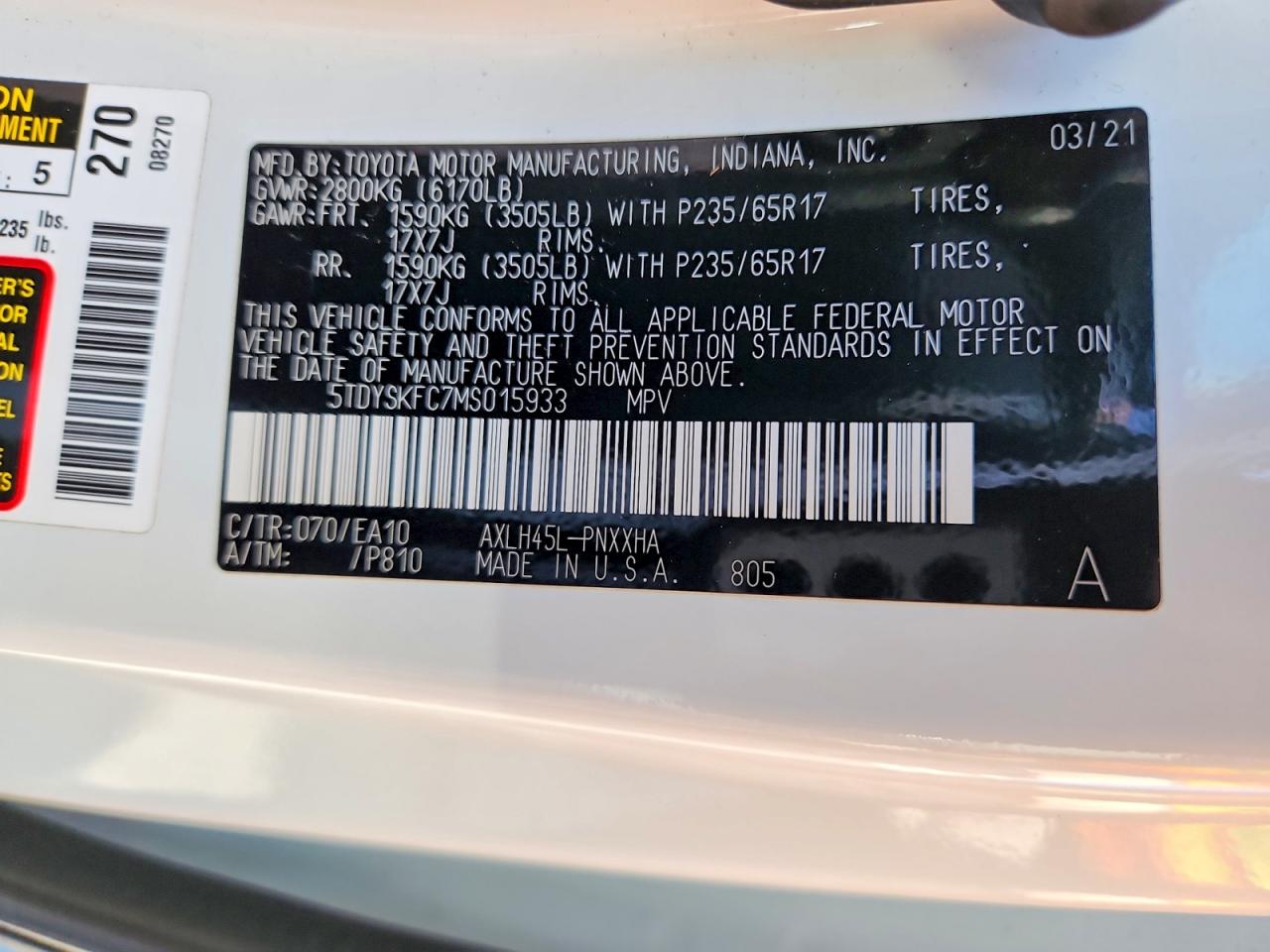 2021 Toyota Sienna Xle White vin: 5TDYSKFC7MS015933