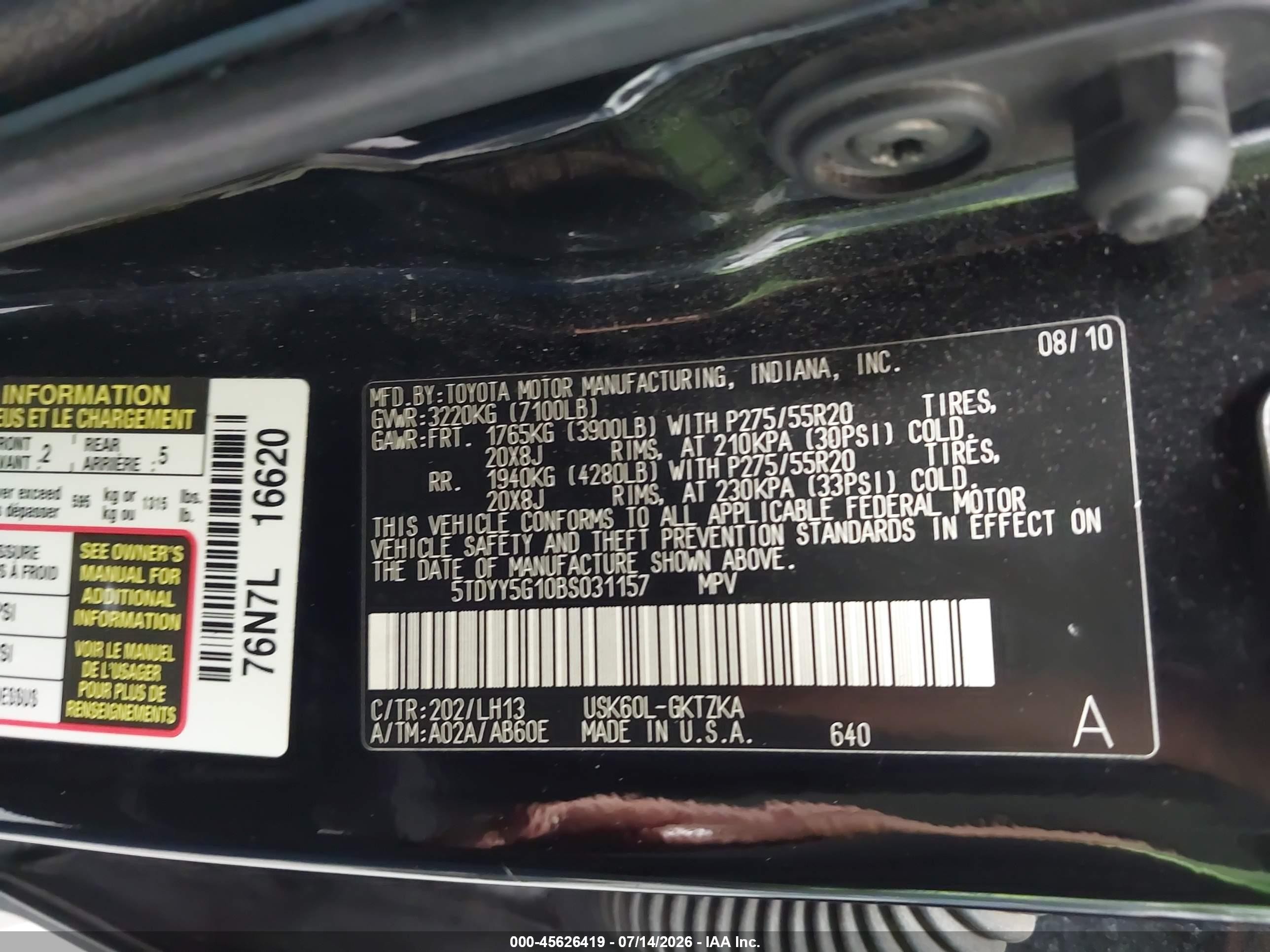 2011 Toyota Sequoia Platinum 5.7l V8 Black vin: 5TDYY5G10BS031157