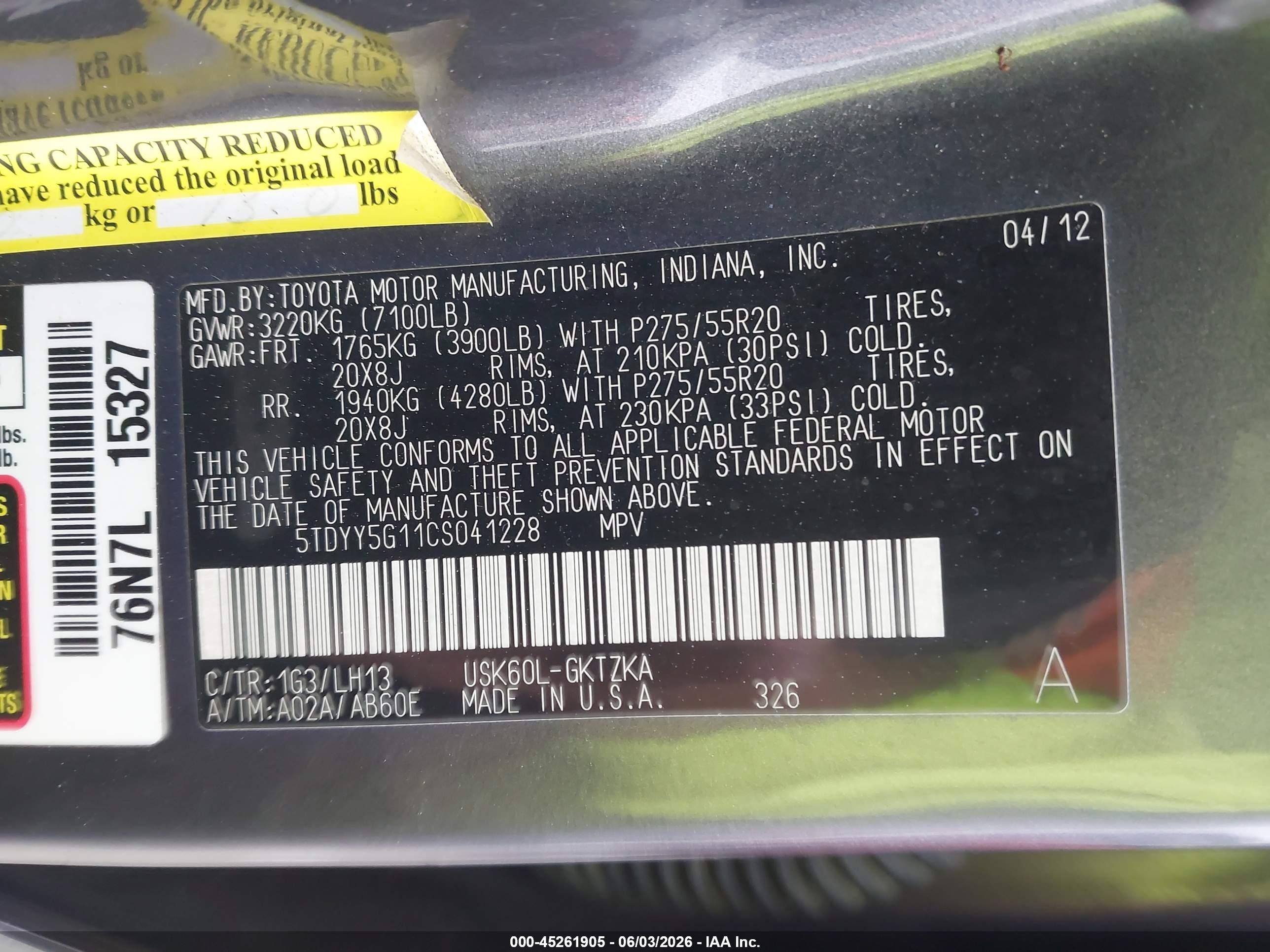 2012 Toyota Sequoia Platinum 5.7l V8 Gray vin: 5TDYY5G11CS041228