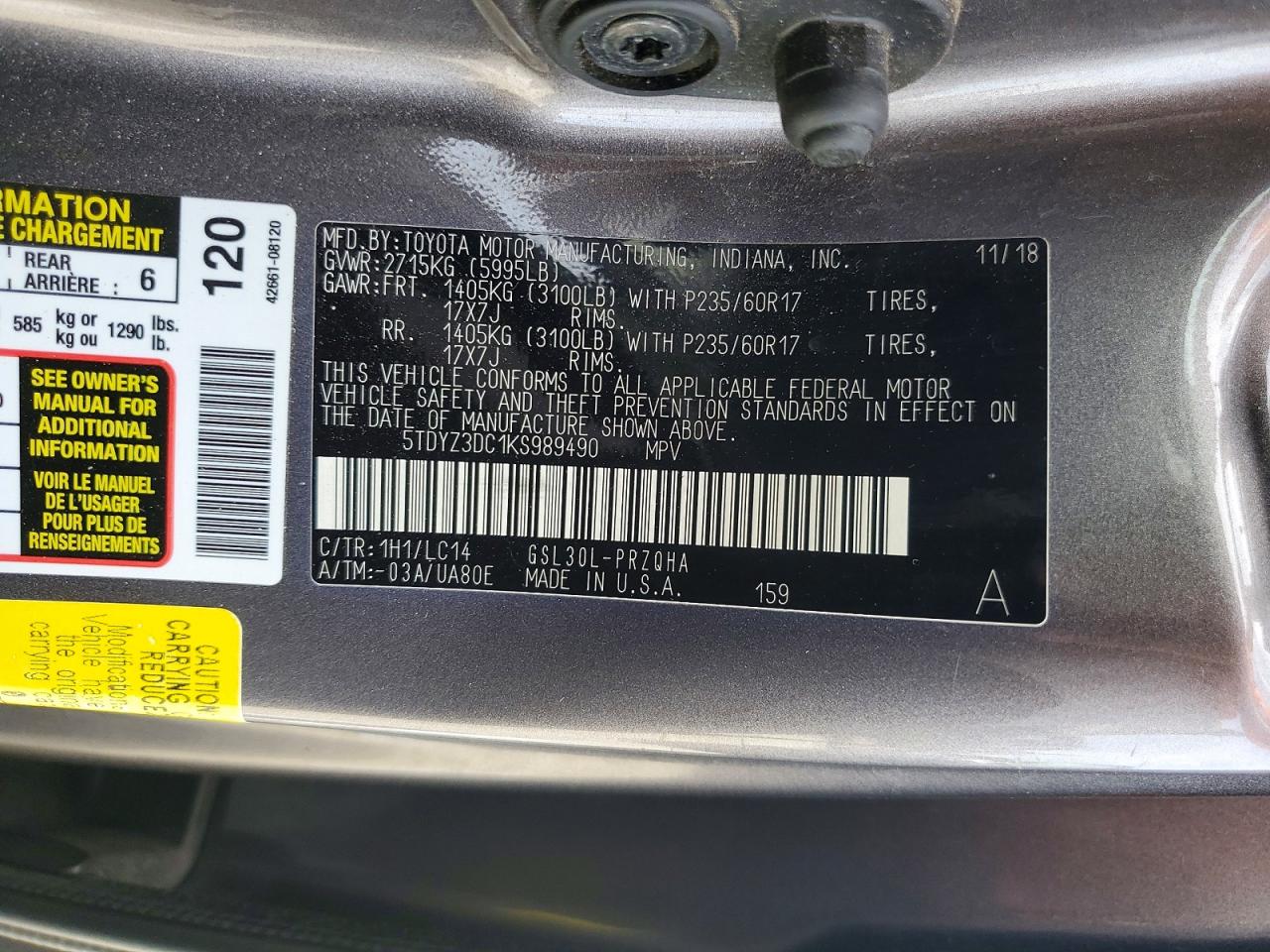 2019 Toyota Sienna Xle 8-passenger Gray vin: 5TDYZ3DC1KS989490