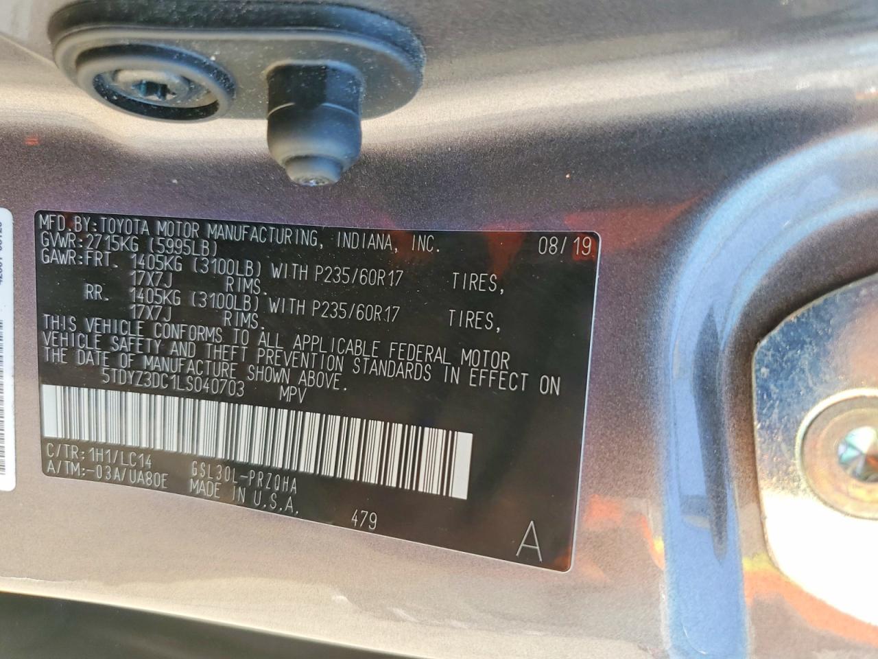 2020 Toyota Sienna Xle 8-passenger Gray vin: 5TDYZ3DC1LS040703