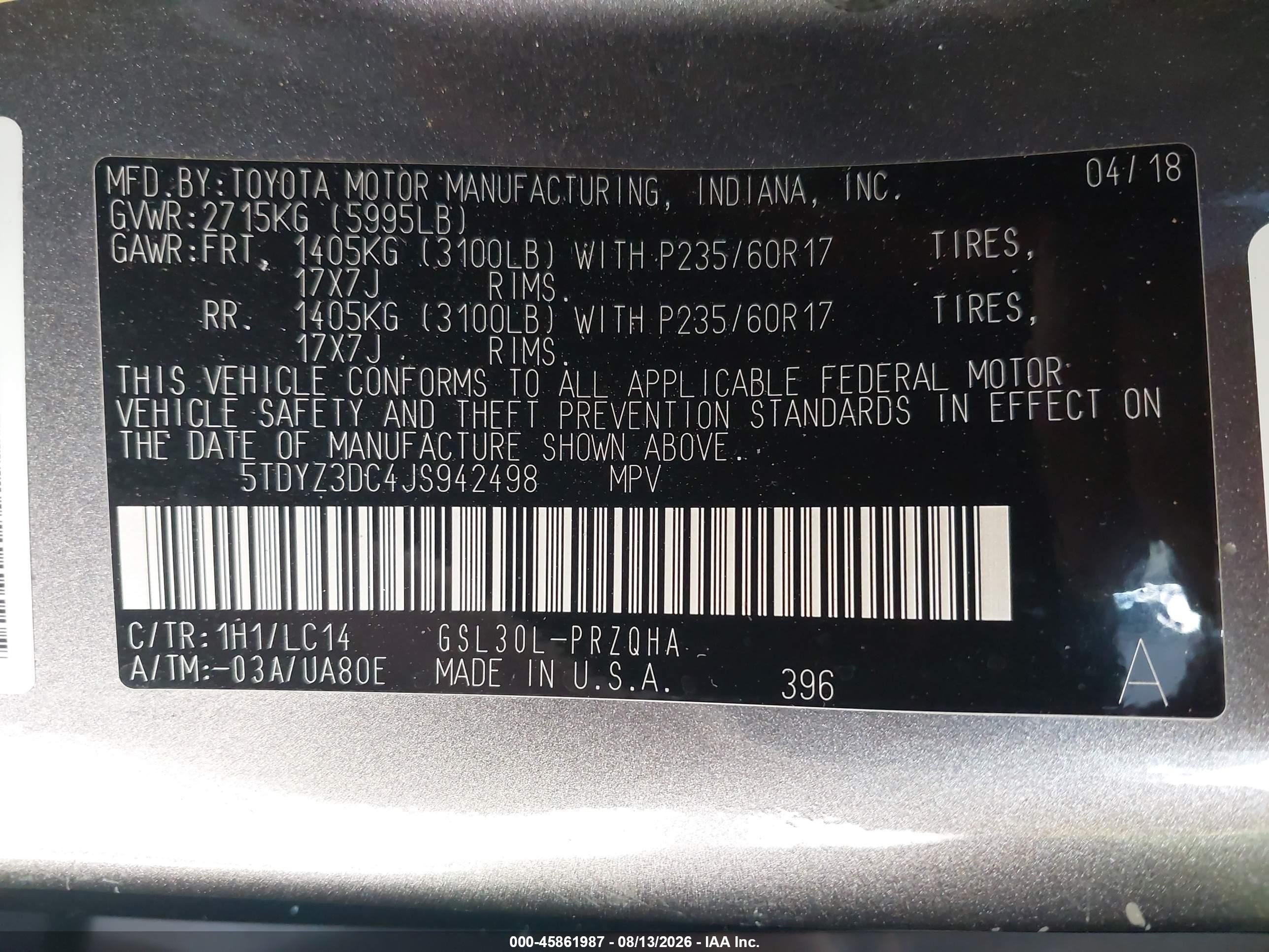 2018 Toyota Sienna Xle 8 Passenger Gray vin: 5TDYZ3DC4JS942498
