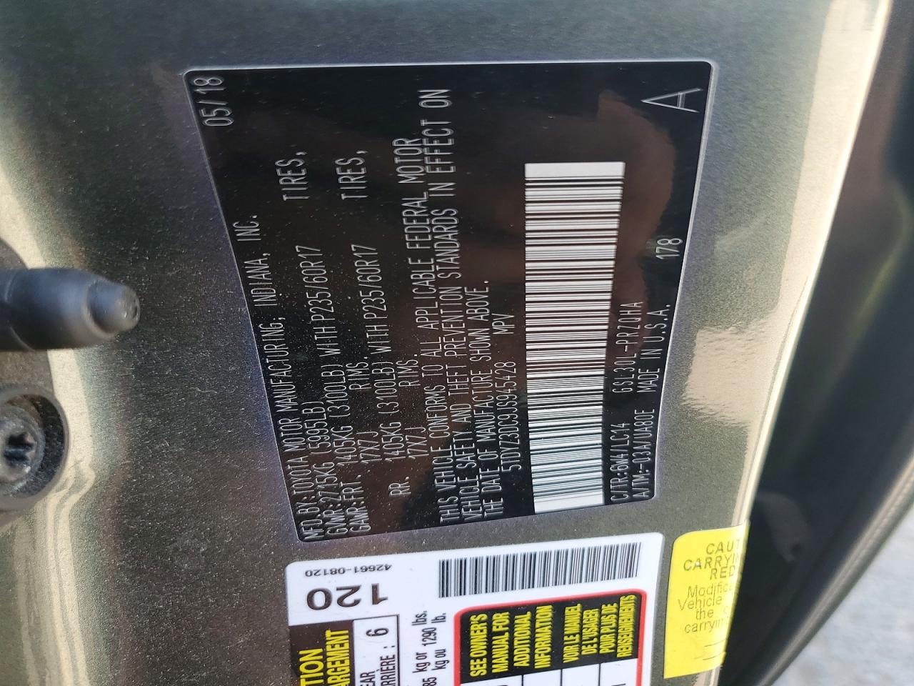 2018 Toyota Sienna Xle 8-passenger Серый vin: 5TDYZ3DC9JS945428