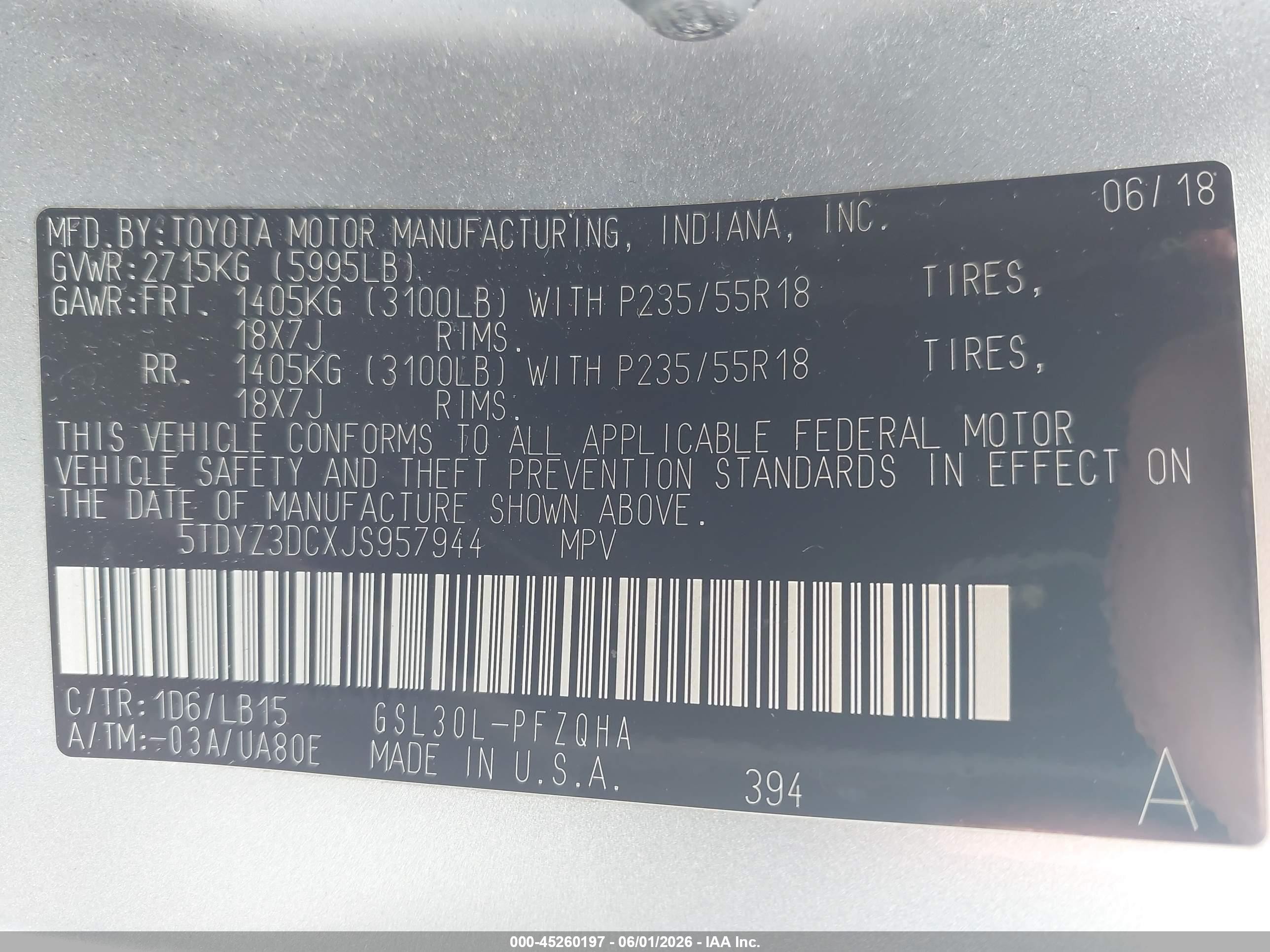 2018 Toyota Sienna Limited 7 Passenger Серый vin: 5TDYZ3DCXJS957944