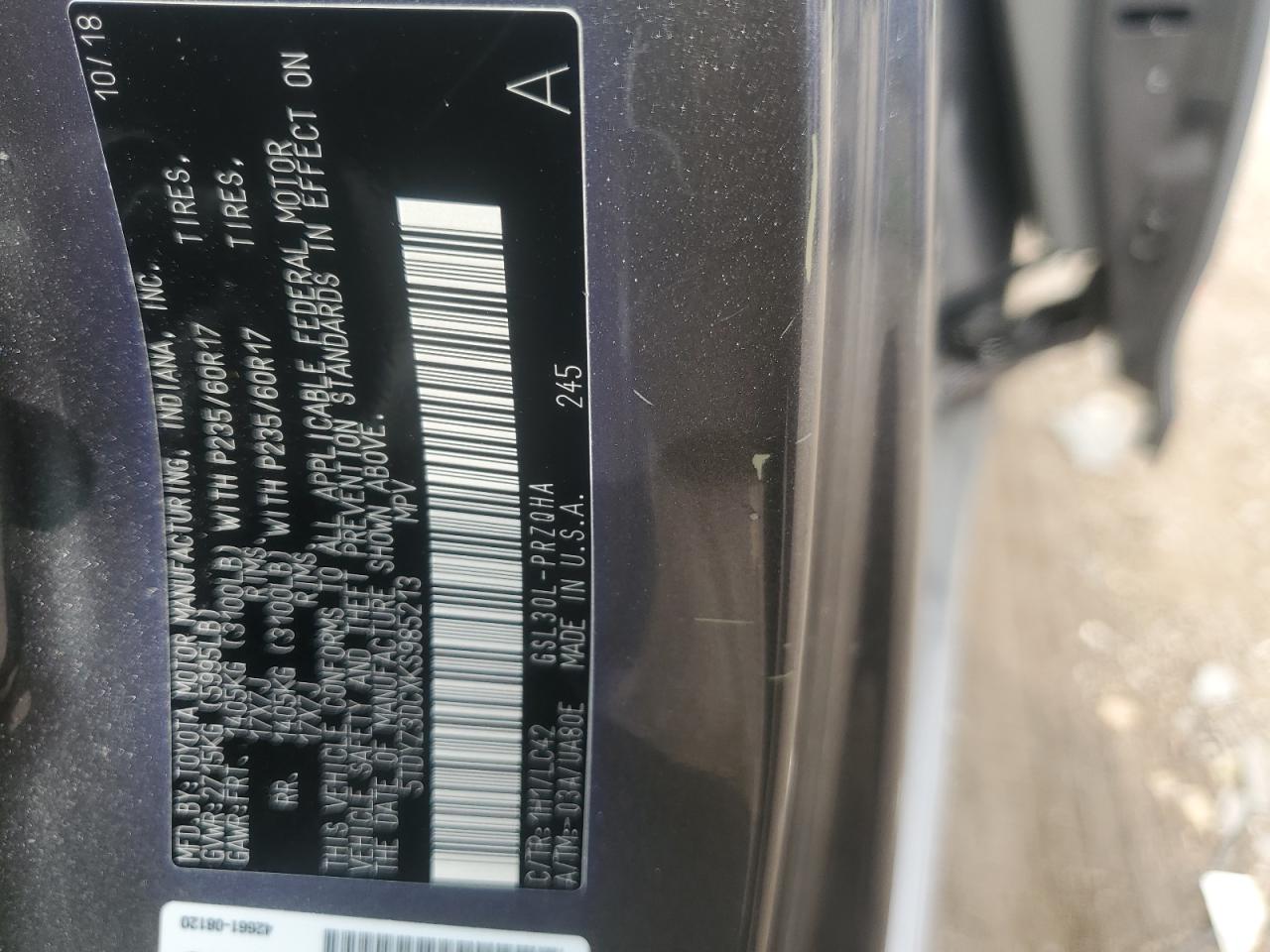 2019 Toyota Sienna Xle Серый vin: 5TDYZ3DCXKS985213