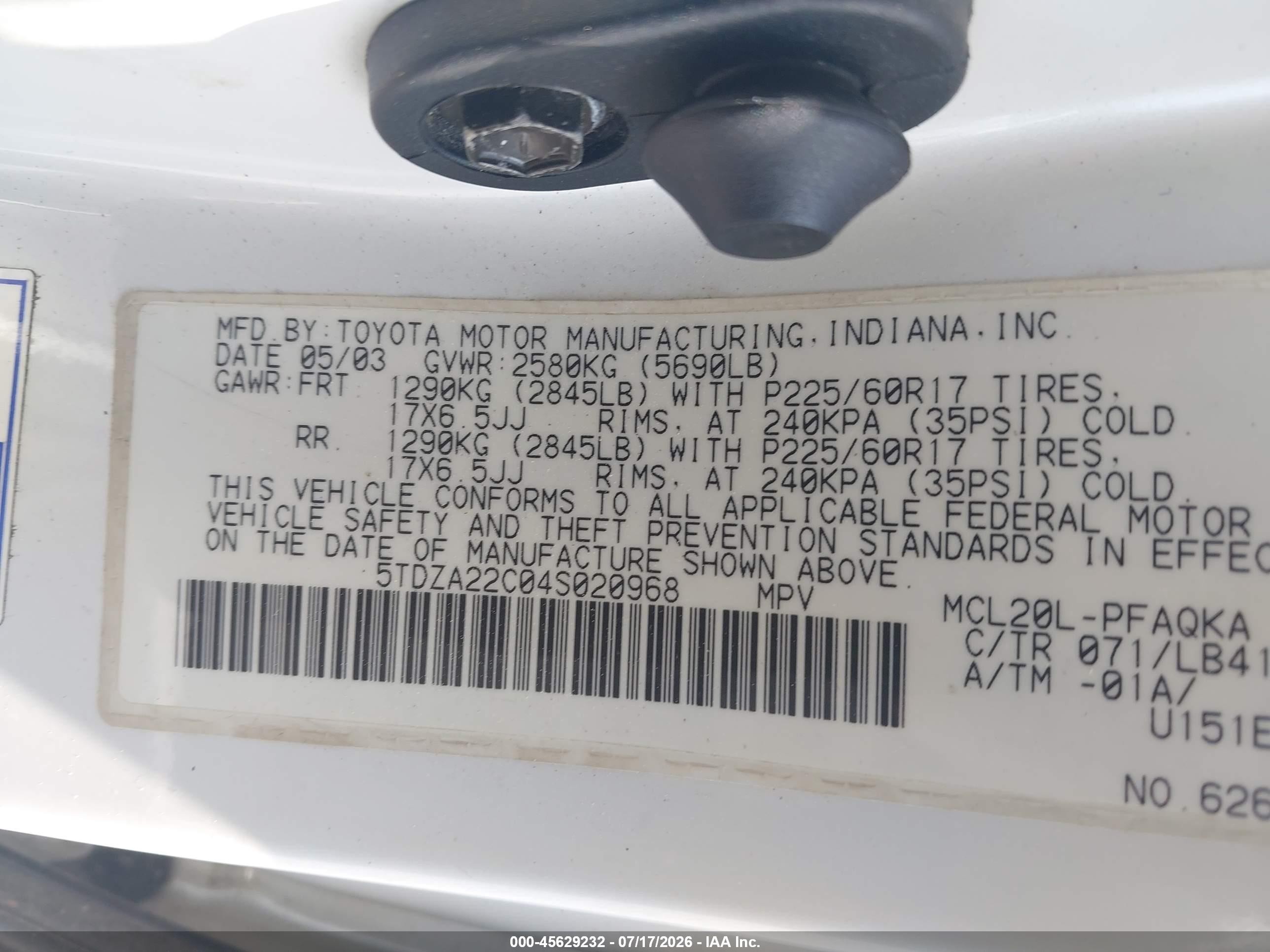 2004 Toyota Sienna Xle Limited White vin: 5TDZA22C04S020968