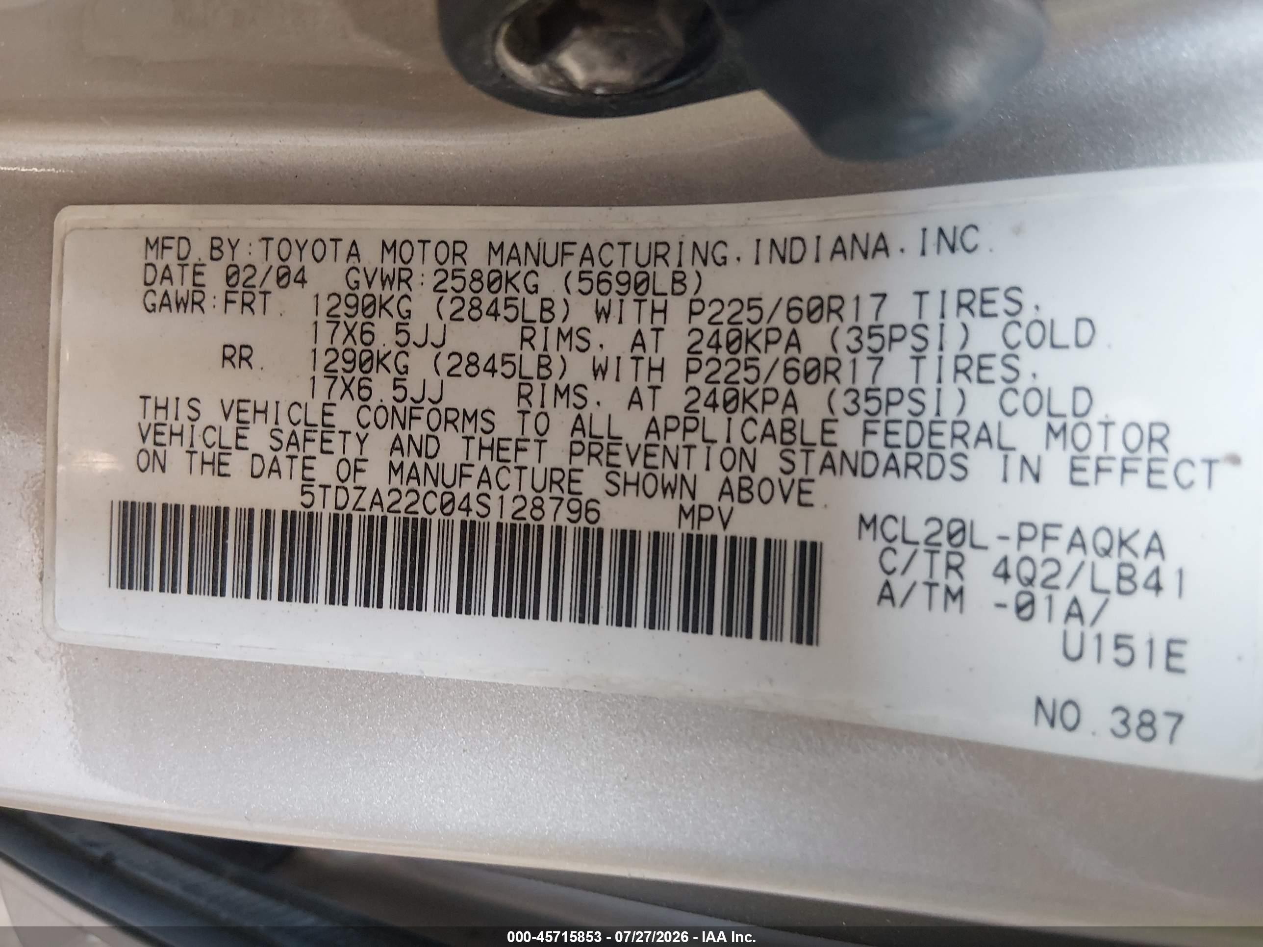 2004 Toyota Sienna Xle Limited Золотой vin: 5TDZA22C04S128796