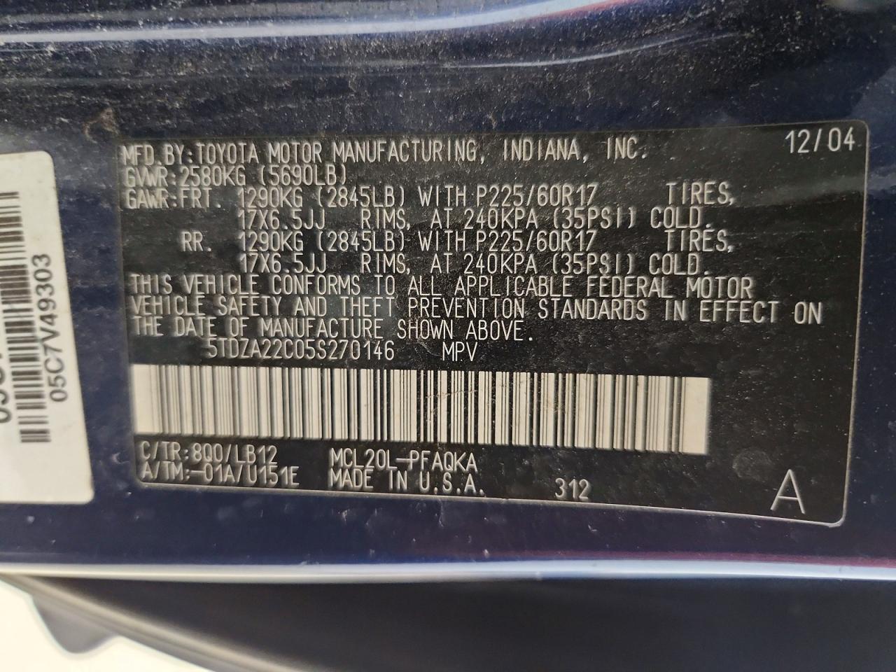 2005 Toyota Sienna Xle Limited 7 Passenger Синий vin: 5TDZA22C05S270146