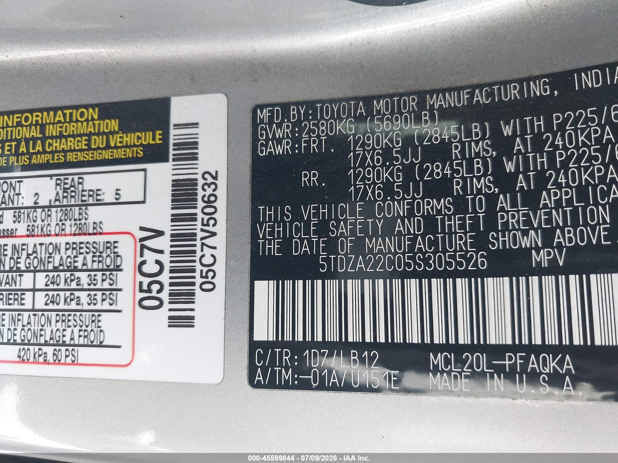 2005 Toyota Sienna Xle Silver vin: 5TDZA22C05S305526
