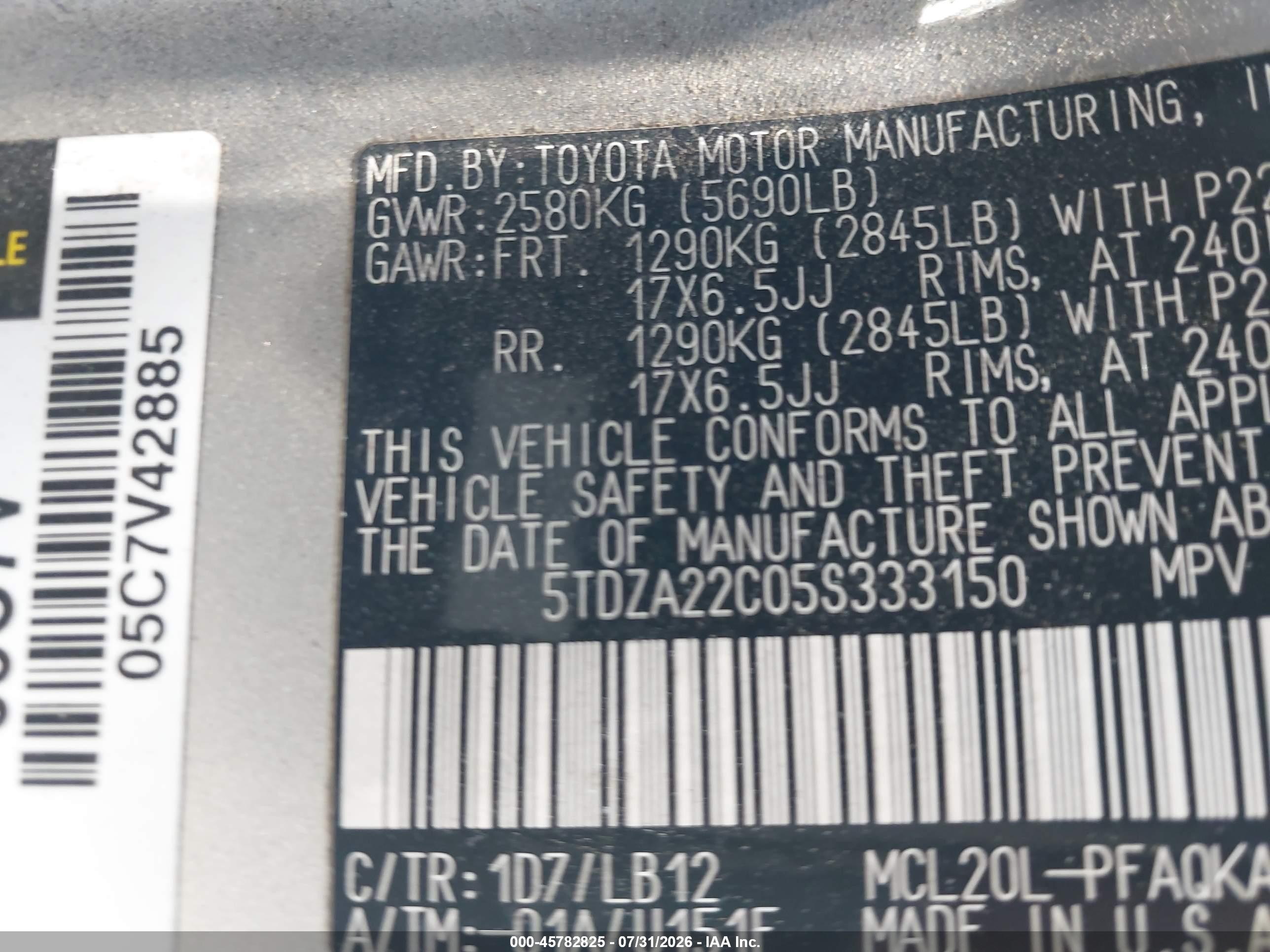 2005 Toyota Sienna Xle Gray vin: 5TDZA22C05S333150