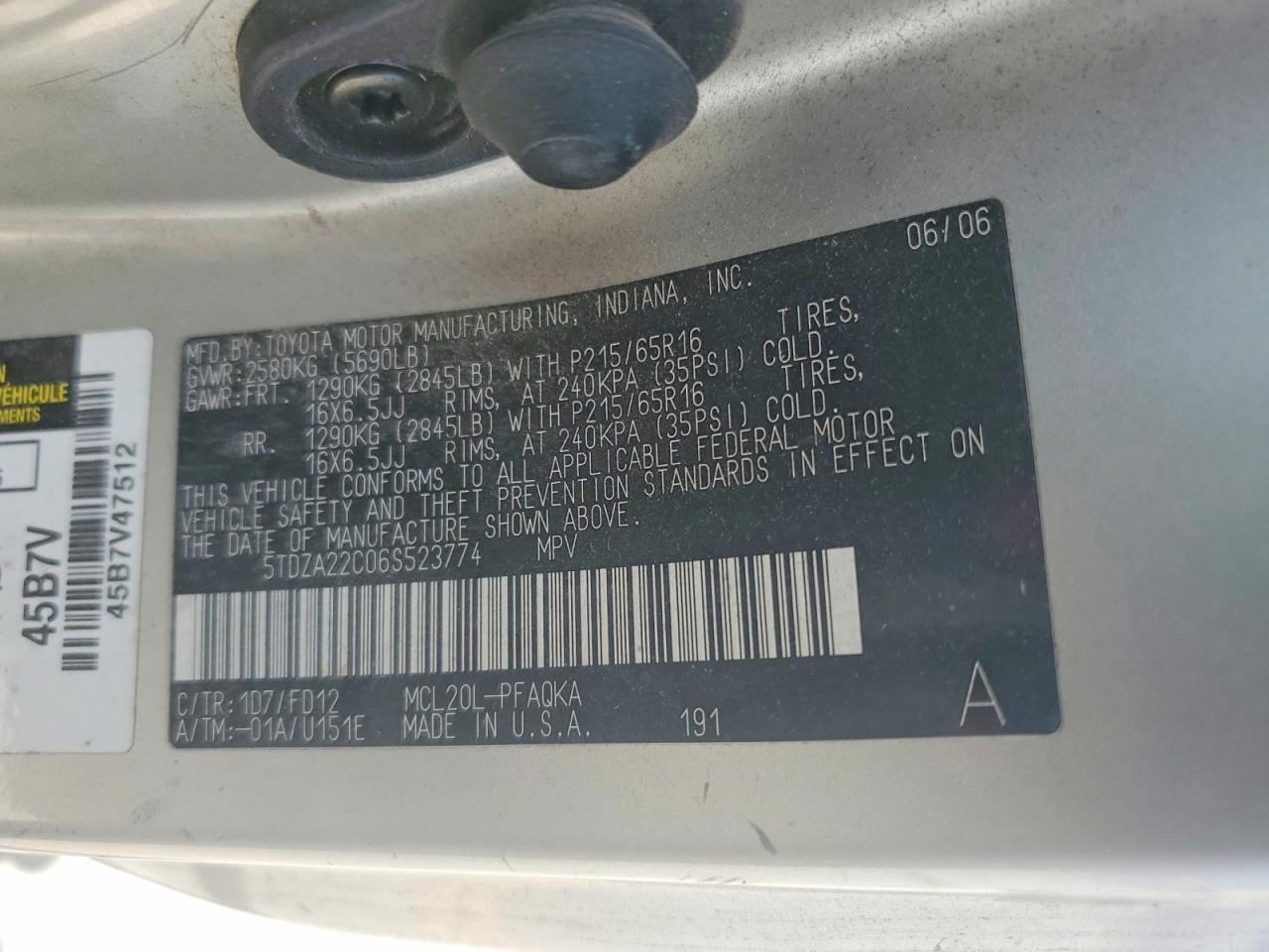 2006 Toyota Sienna Xle 7 Passenger Silver vin: 5TDZA22C06S523774