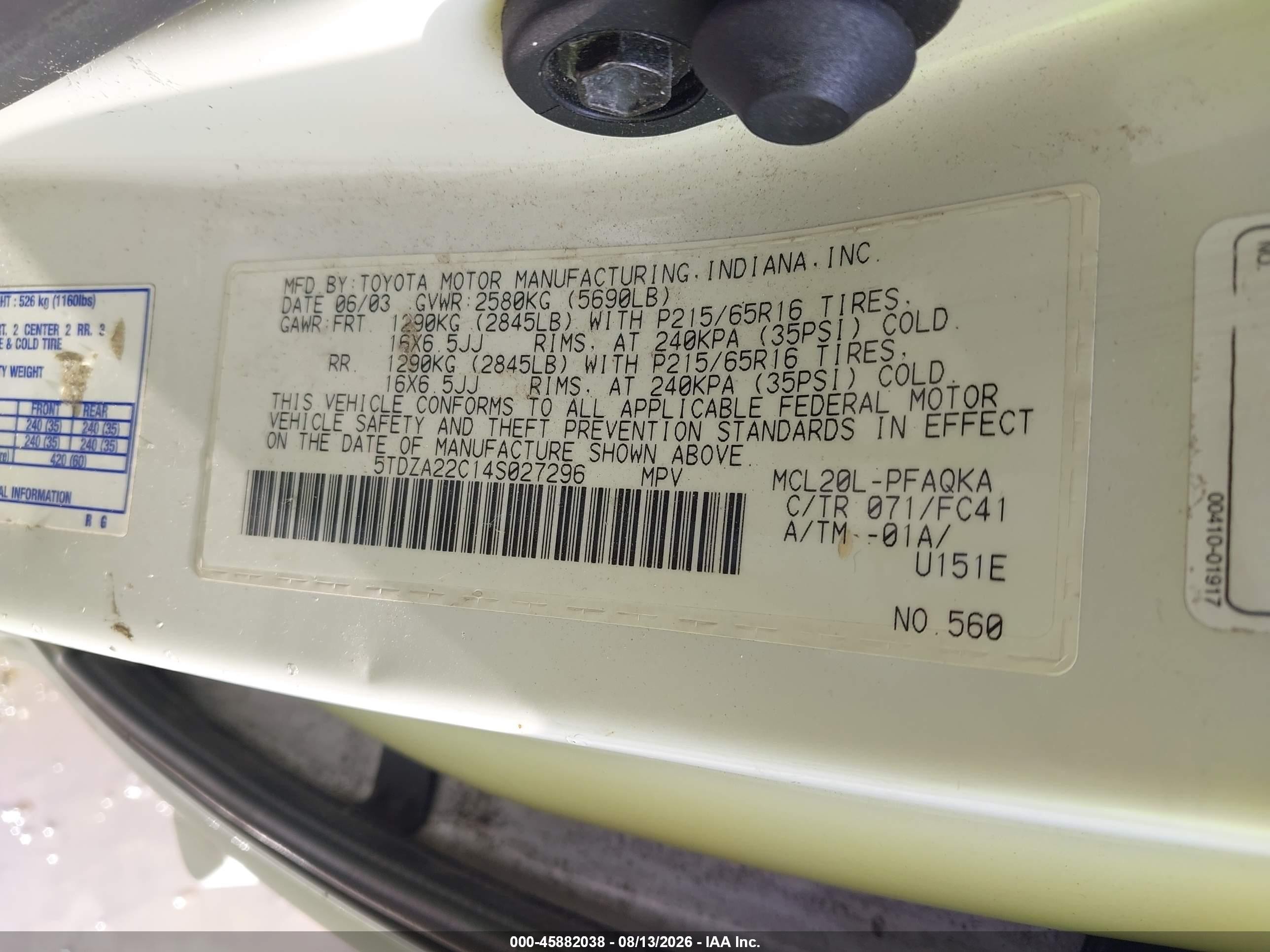 2004 Toyota Sienna Xle White vin: 5TDZA22C14S027296