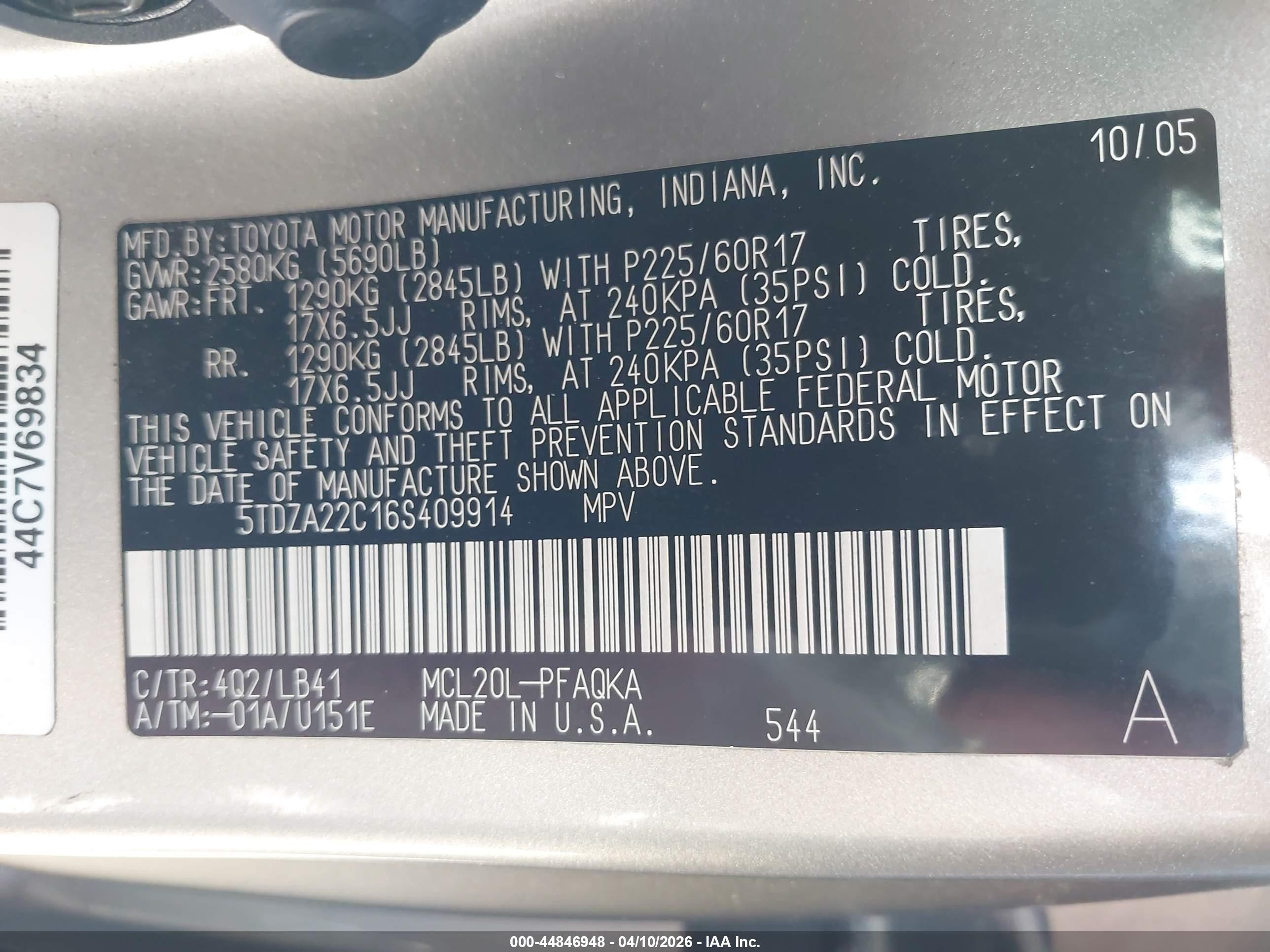 2006 Toyota Sienna Xle Gold vin: 5TDZA22C16S409914