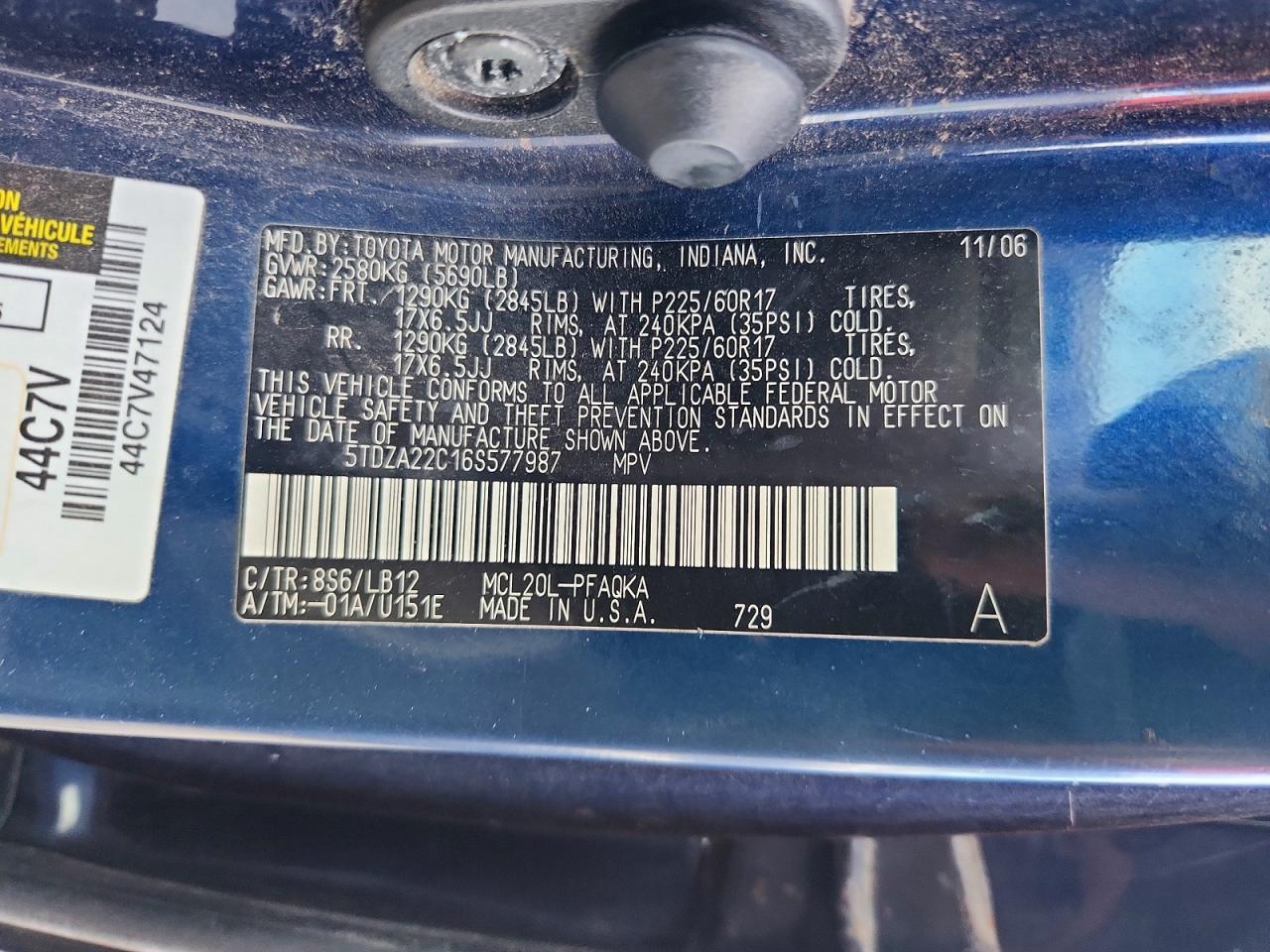 2006 Toyota Sienna Xle Limited 7 Passenger Blue vin: 5TDZA22C16S577987