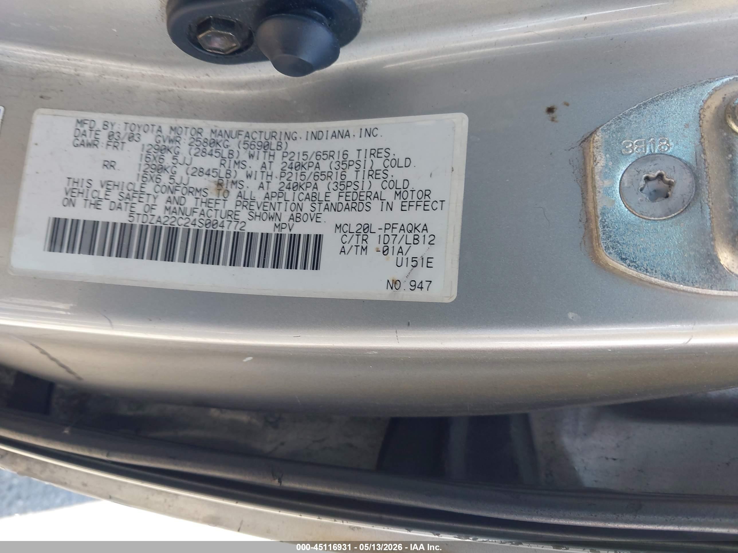 2004 Toyota Sienna Xle Silver vin: 5TDZA22C24S004772