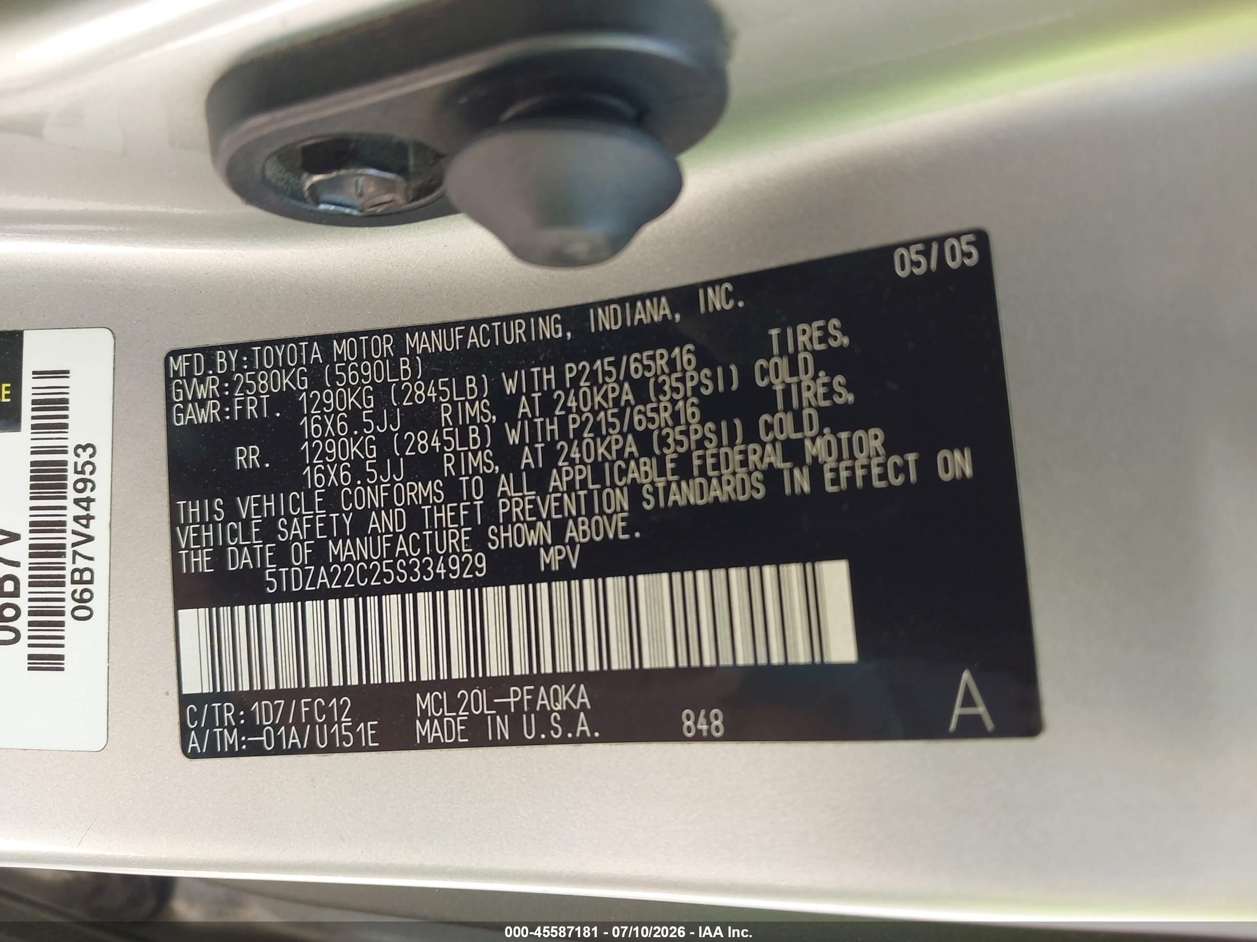 2005 Toyota Sienna Xle Серебряный vin: 5TDZA22C25S334929