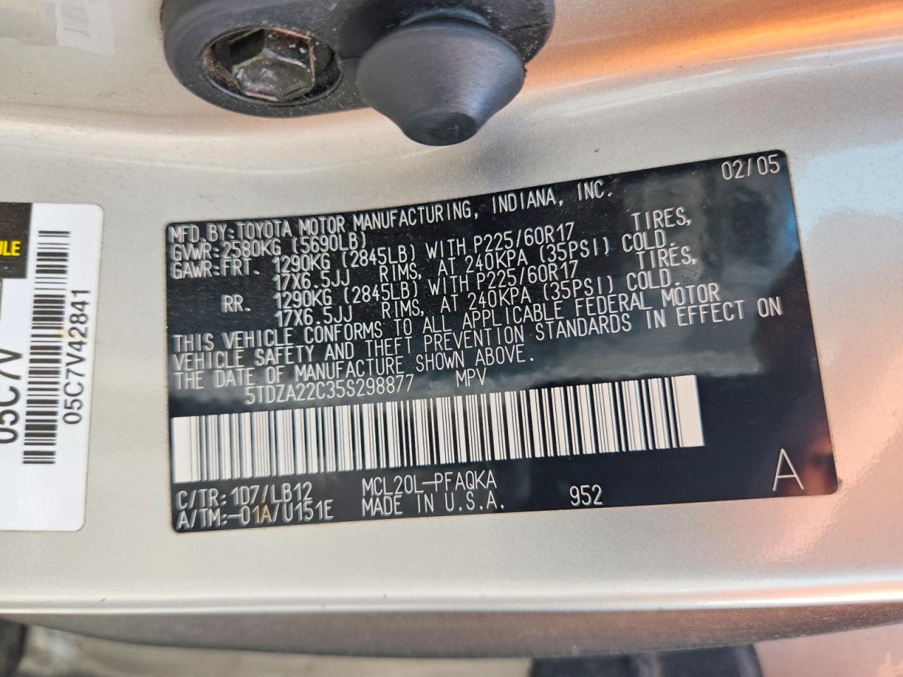 2005 Toyota Sienna Xle 7 Passenger Silver vin: 5TDZA22C35S298877
