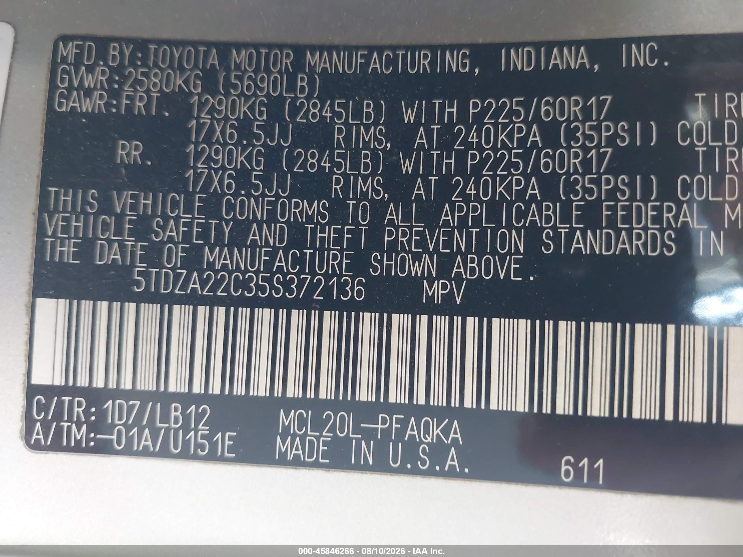 2005 Toyota Sienna Xle Limited Серебряный vin: 5TDZA22C35S372136