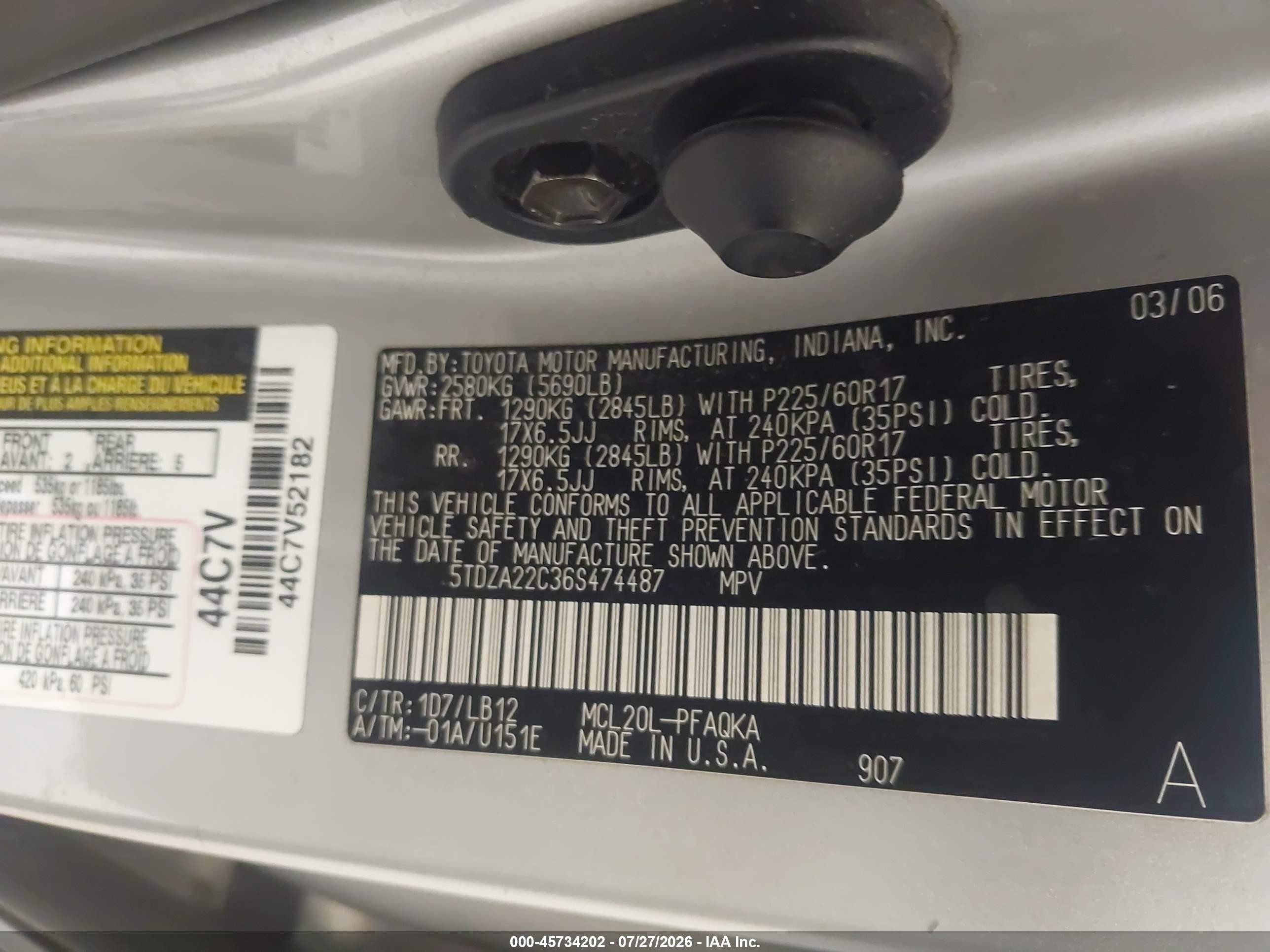 2006 Toyota Sienna Xle Silver vin: 5TDZA22C36S474487