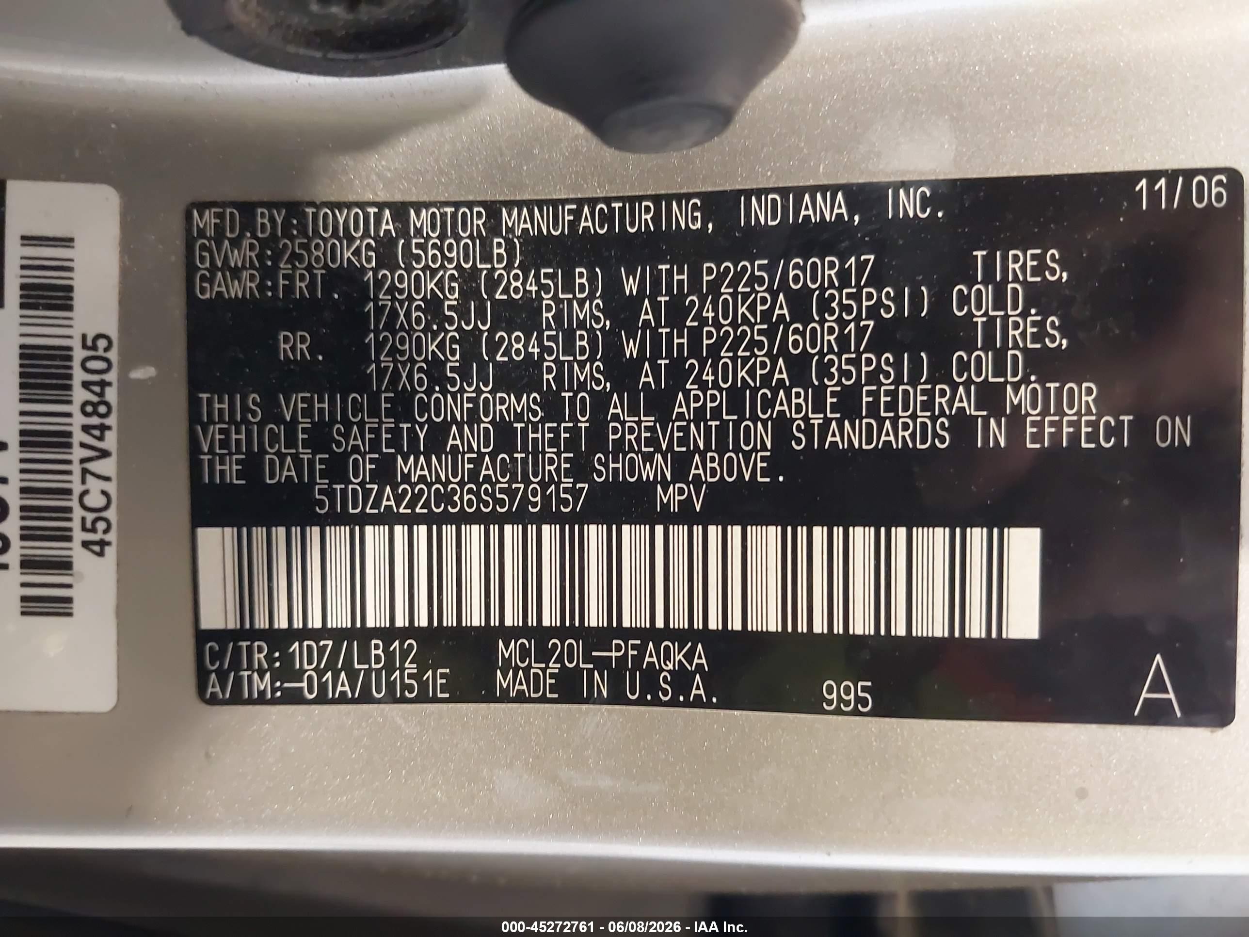 2006 Toyota Sienna Xle Silver vin: 5TDZA22C36S579157