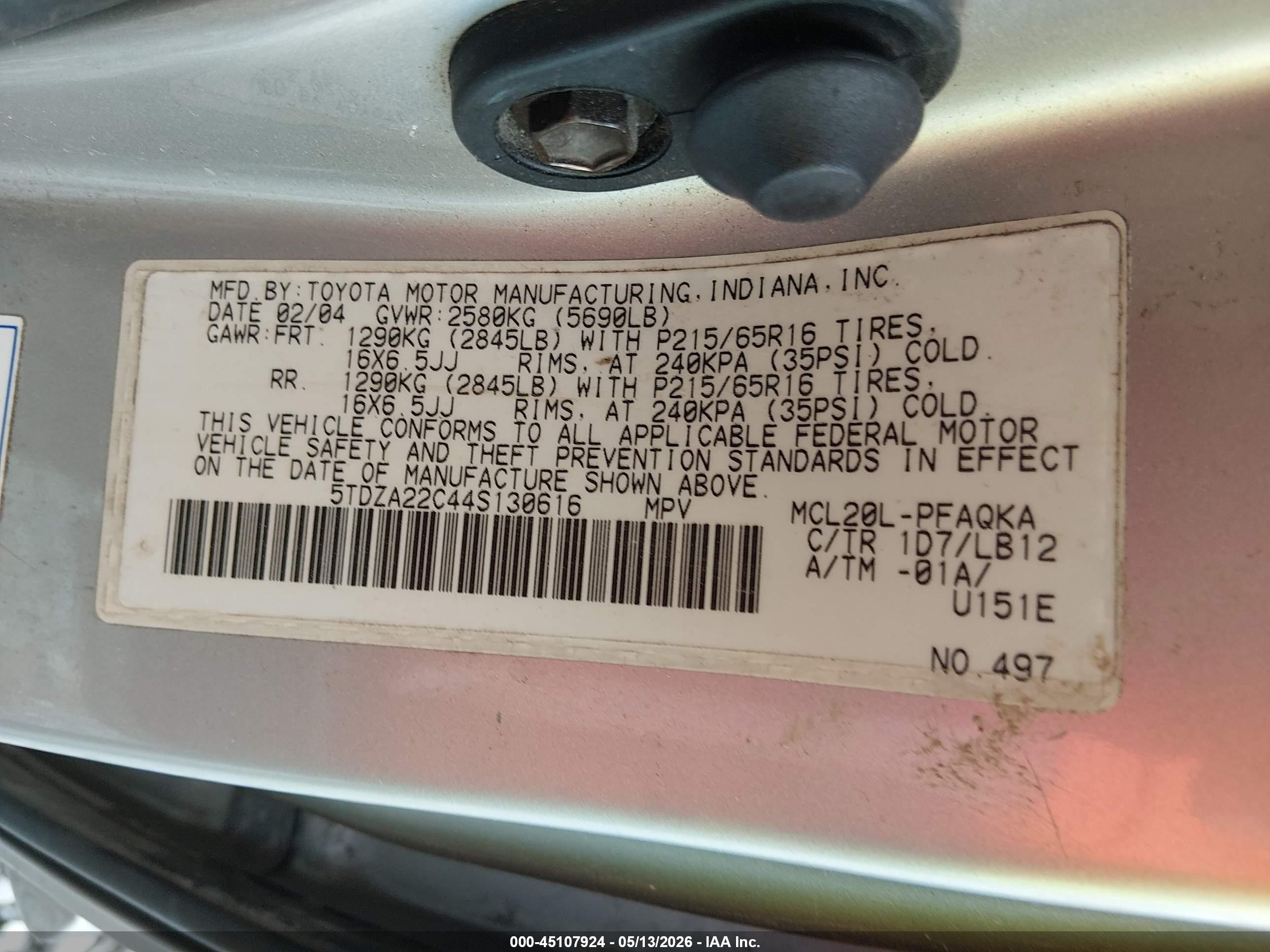 2004 Toyota Sienna Xle Silver vin: 5TDZA22C44S130616