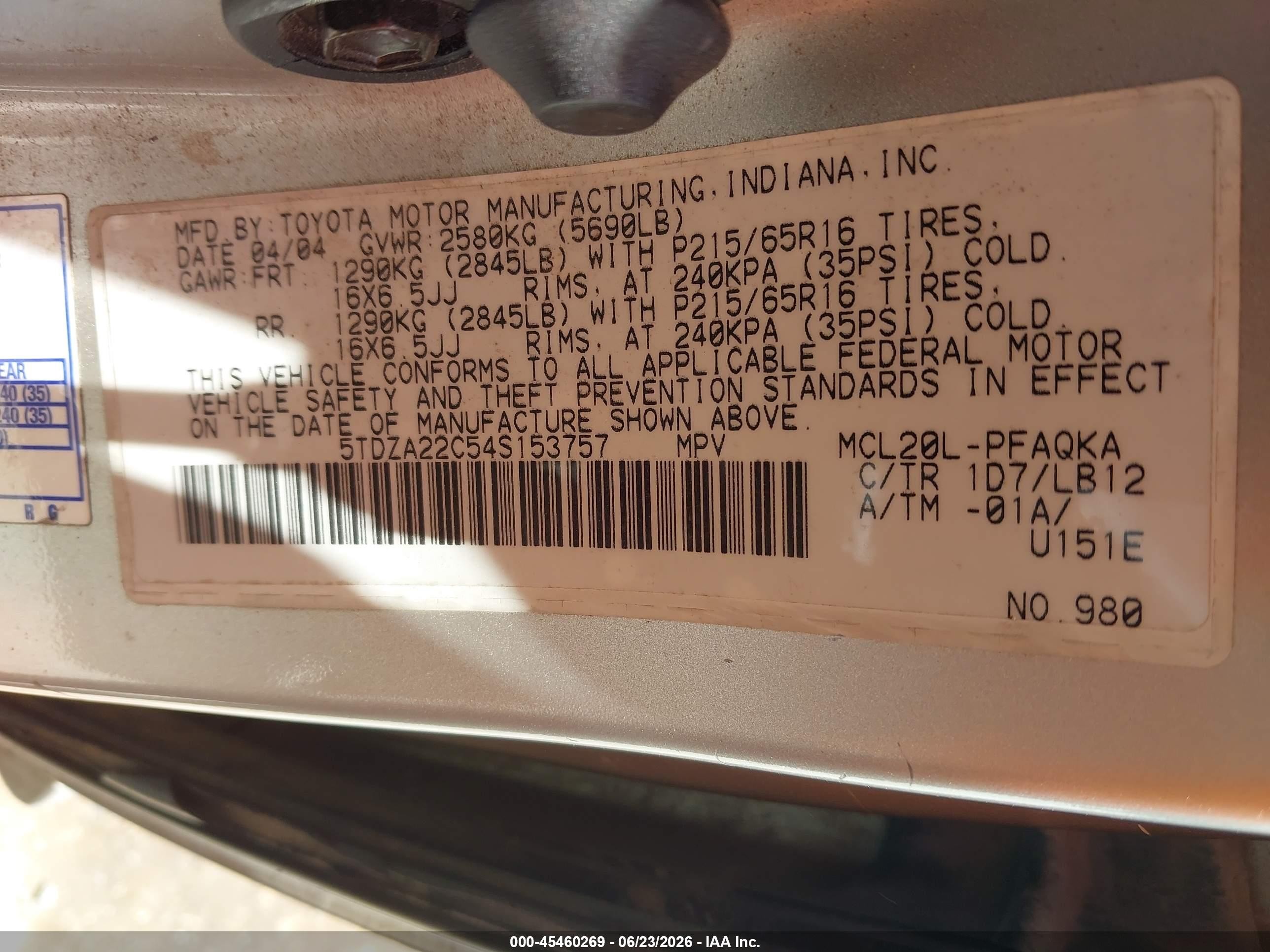 2004 Toyota Sienna Xle Gray vin: 5TDZA22C54S153757