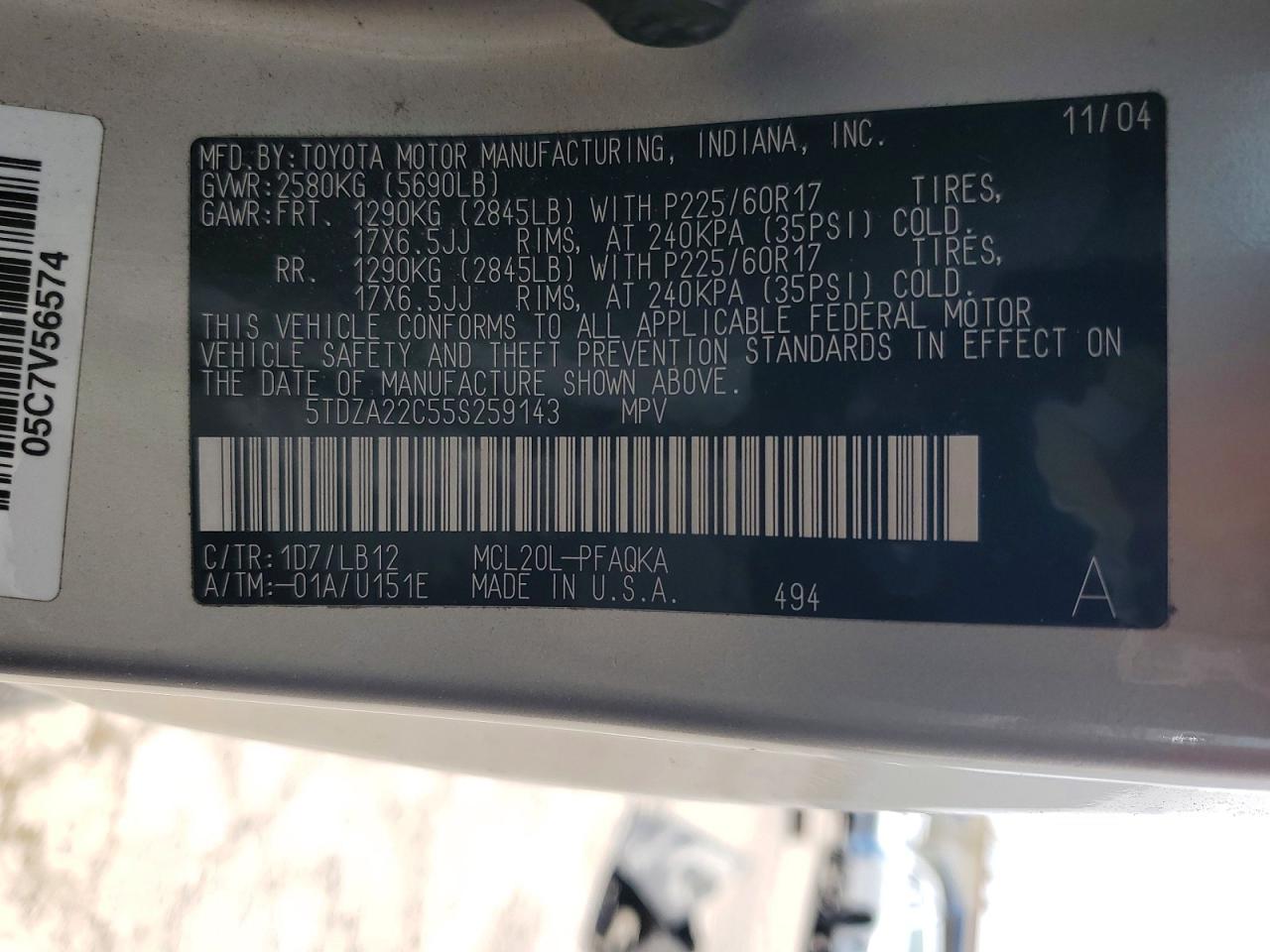 2005 Toyota Sienna Xle 7 Passenger Silver vin: 5TDZA22C55S259143