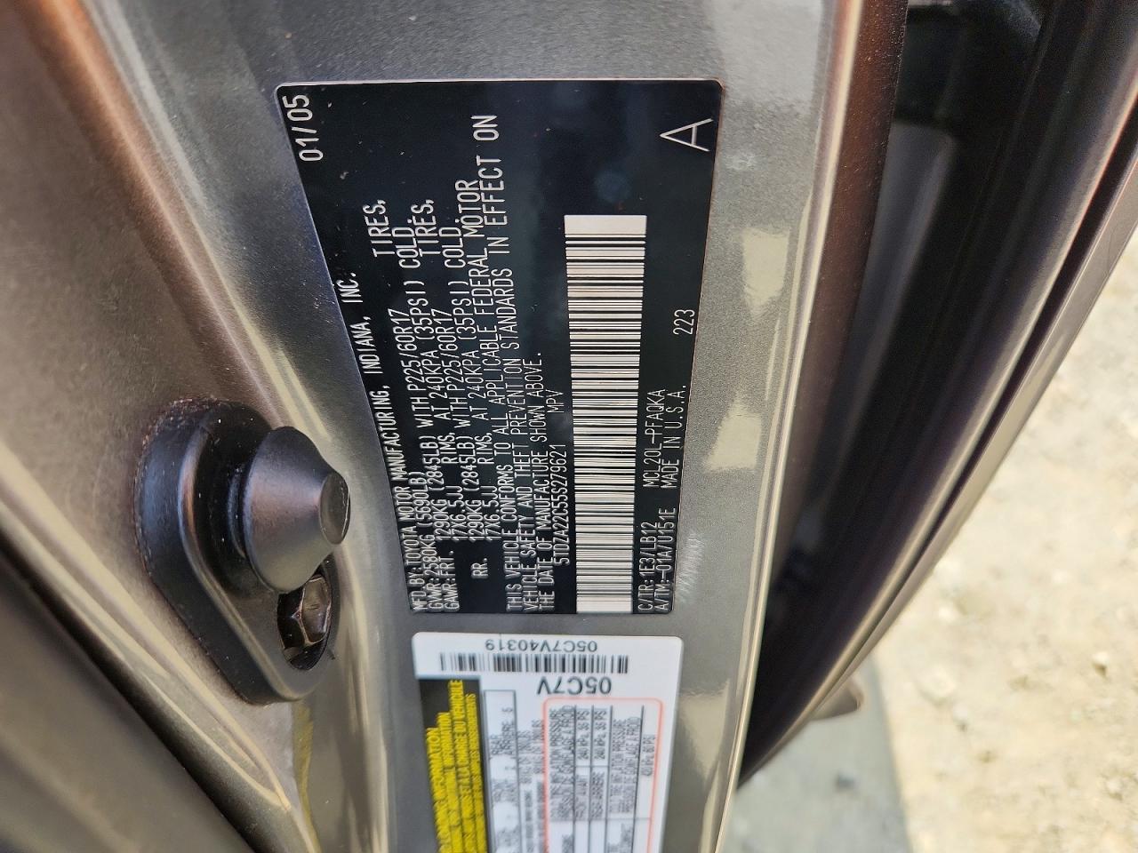 2005 Toyota Sienna Xle Limited 7 Passenger Gray vin: 5TDZA22C55S279621