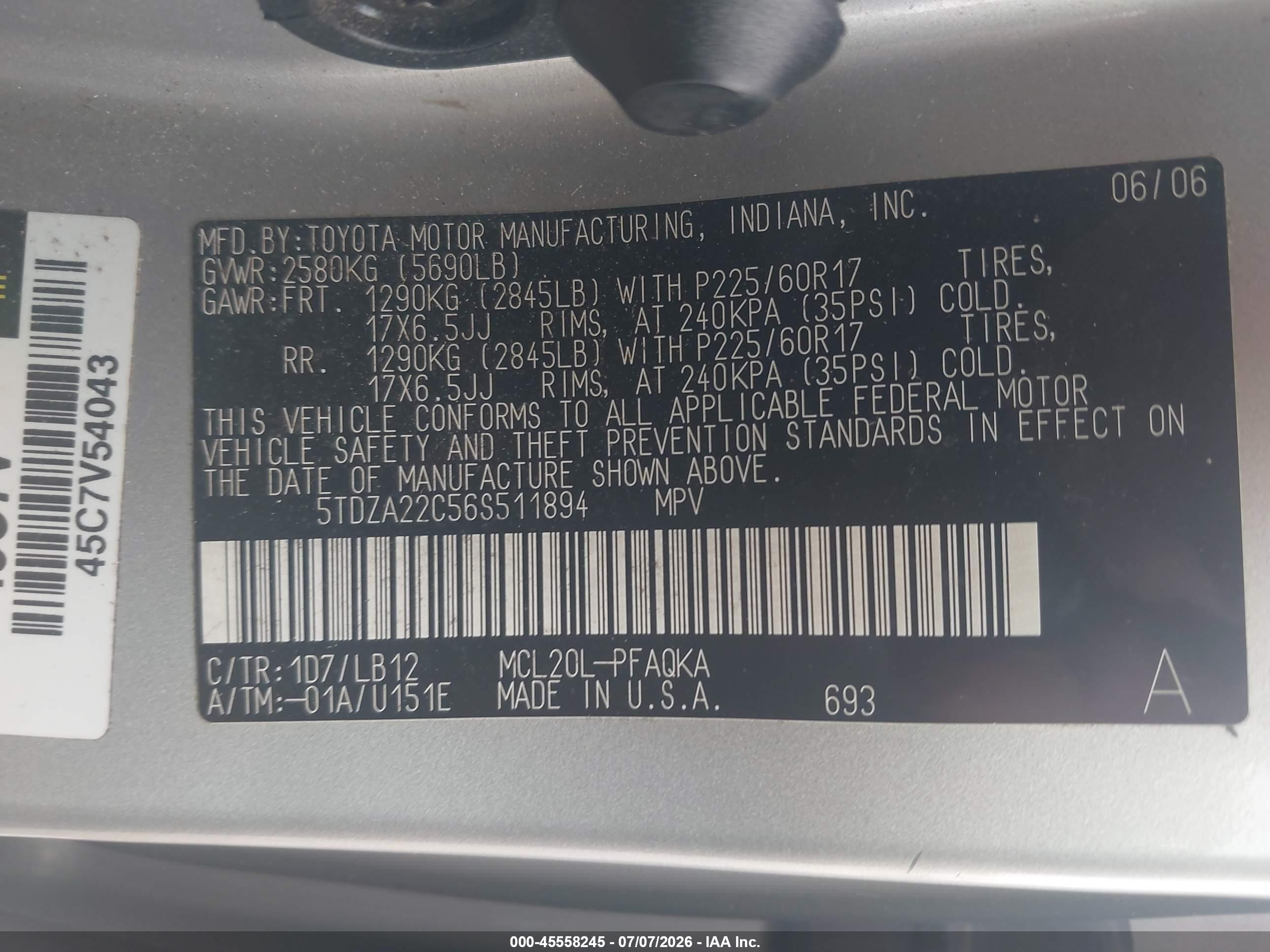 2006 Toyota Sienna Xle Gray vin: 5TDZA22C56S511894