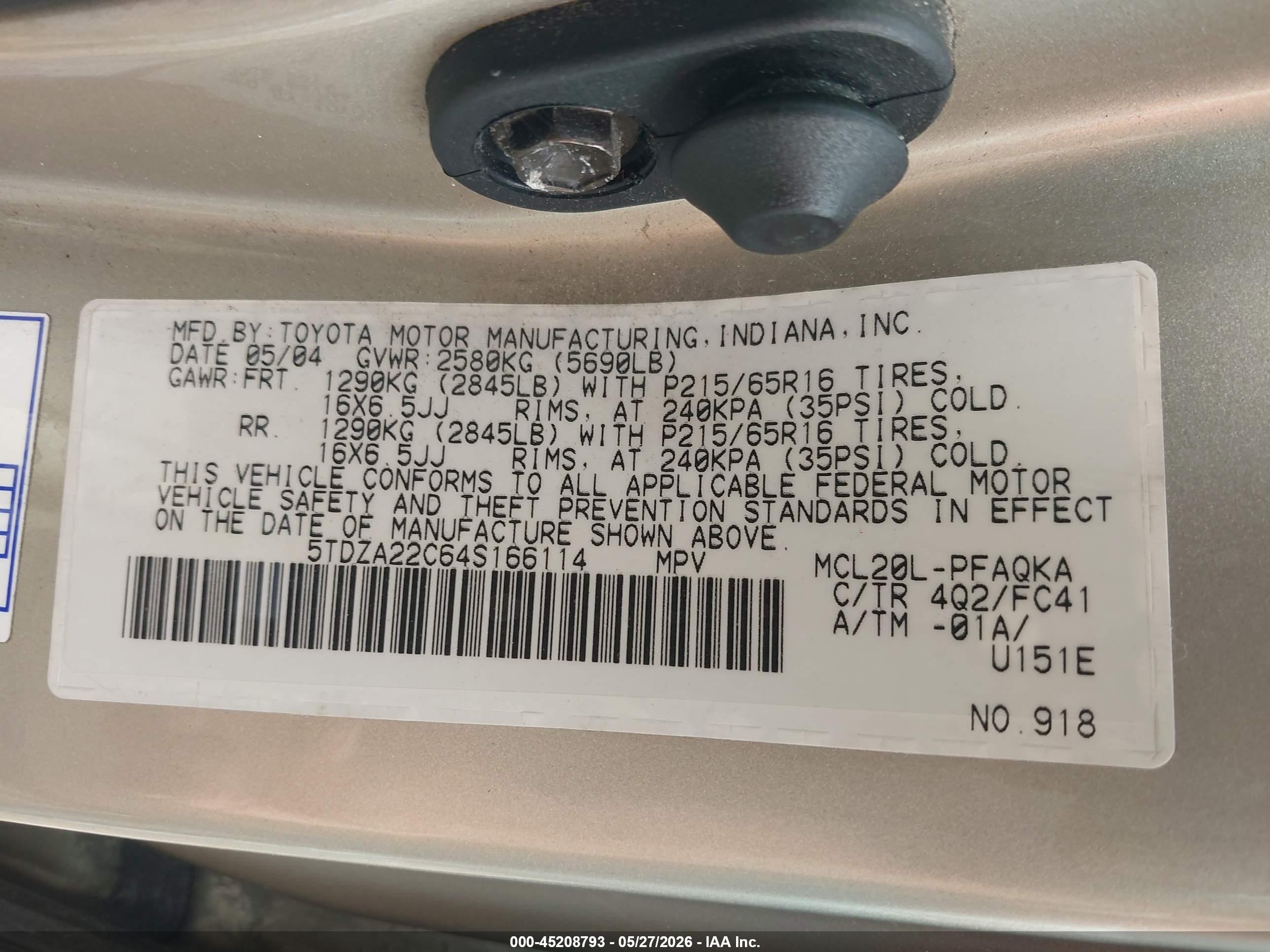 2004 Toyota Sienna Xle Бежевый vin: 5TDZA22C64S166114