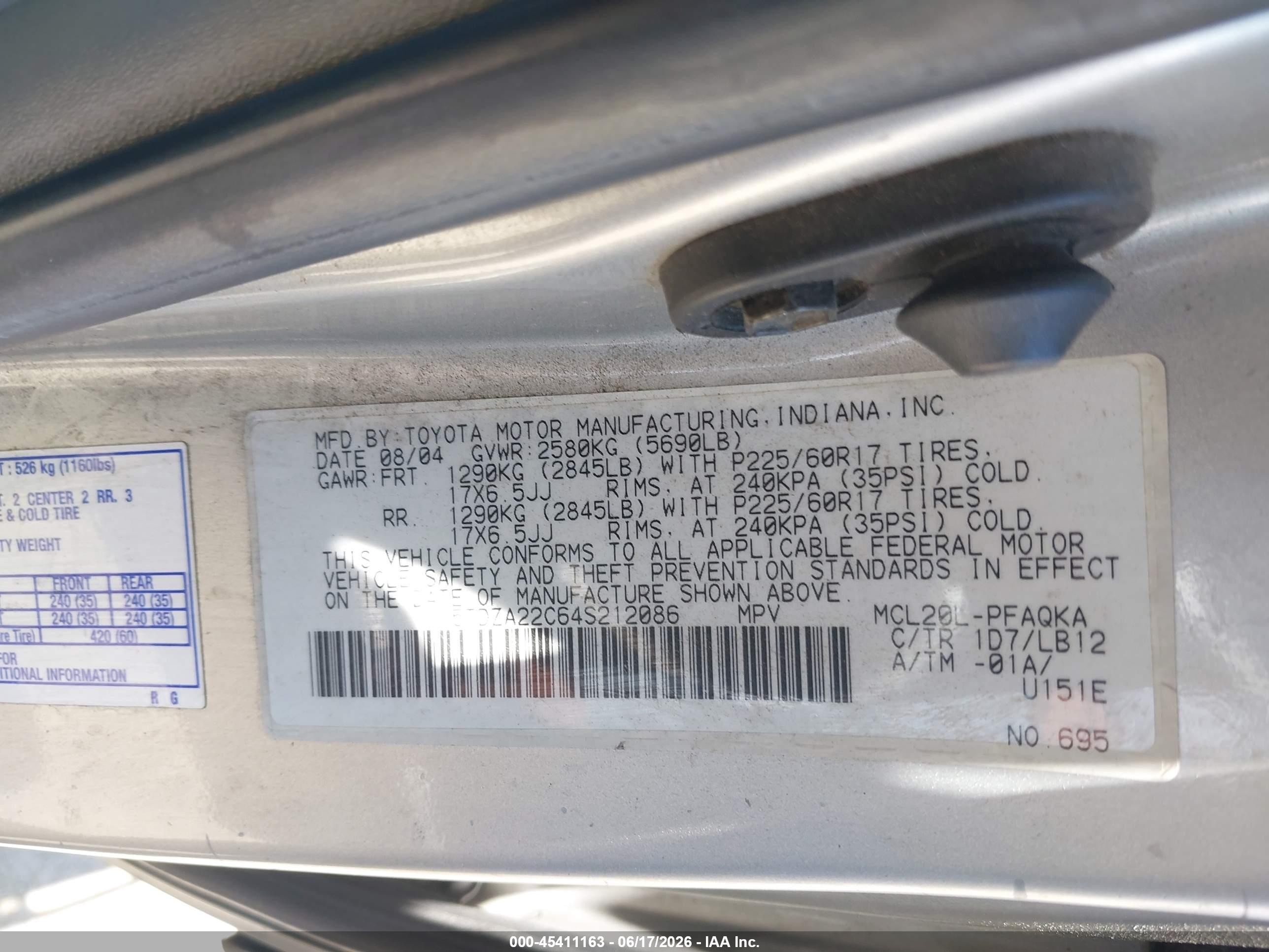 2004 Toyota Sienna Xle Limited Silver vin: 5TDZA22C64S212086