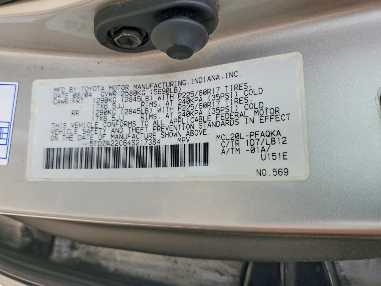 2004 Toyota Sienna Xle Limited 7 Passenger Beige vin: 5TDZA22C64S217384
