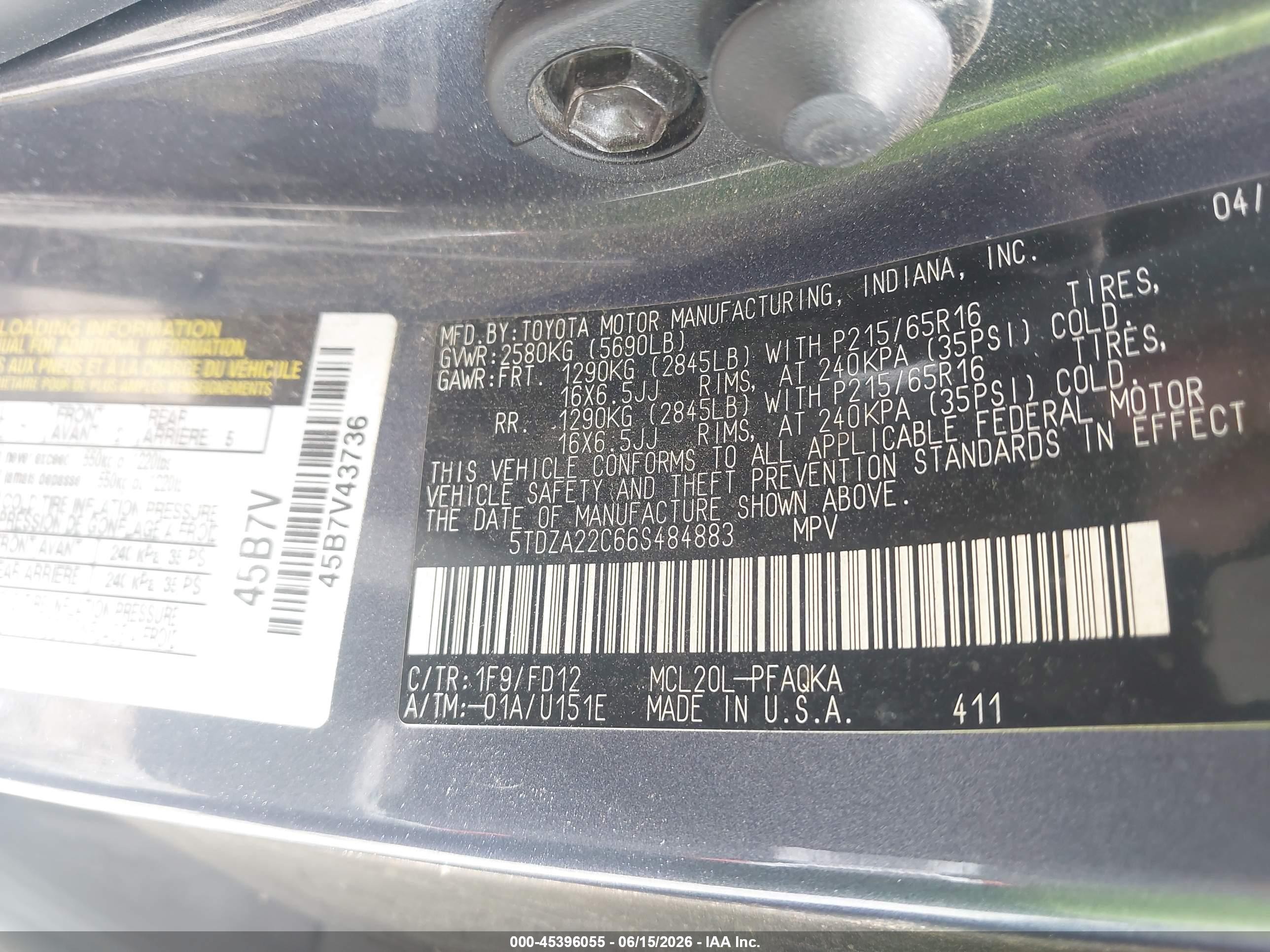 2006 Toyota Sienna Xle Gray vin: 5TDZA22C66S484883
