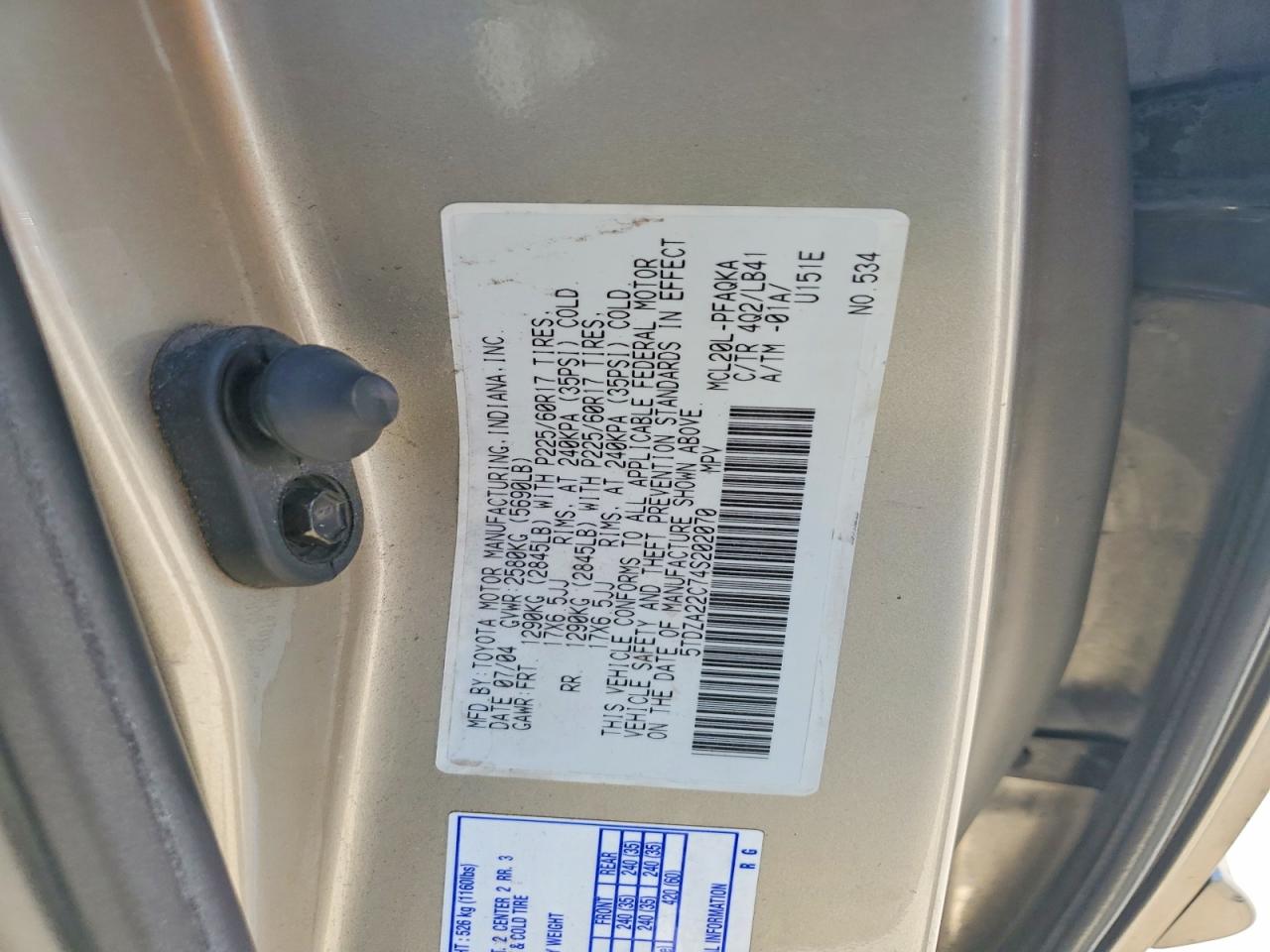 2004 Toyota Sienna Xle Limited 7 Passenger Желто-коричневый vin: 5TDZA22C74S202070