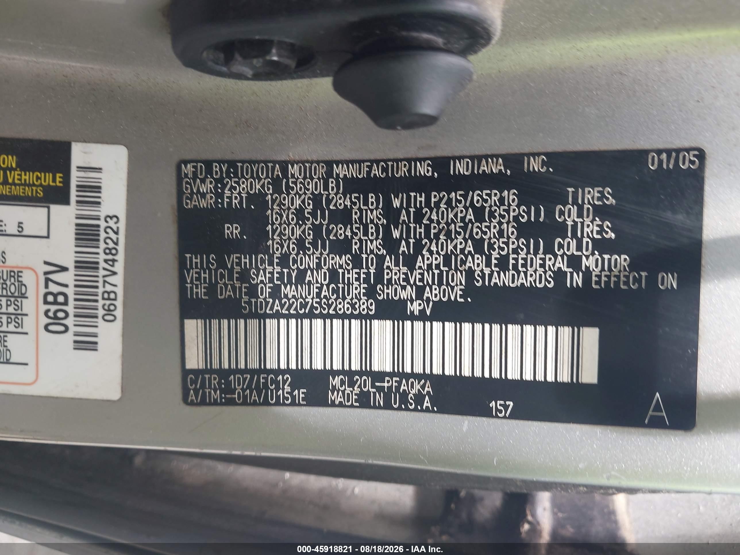2005 Toyota Sienna Xle Gray vin: 5TDZA22C75S286389