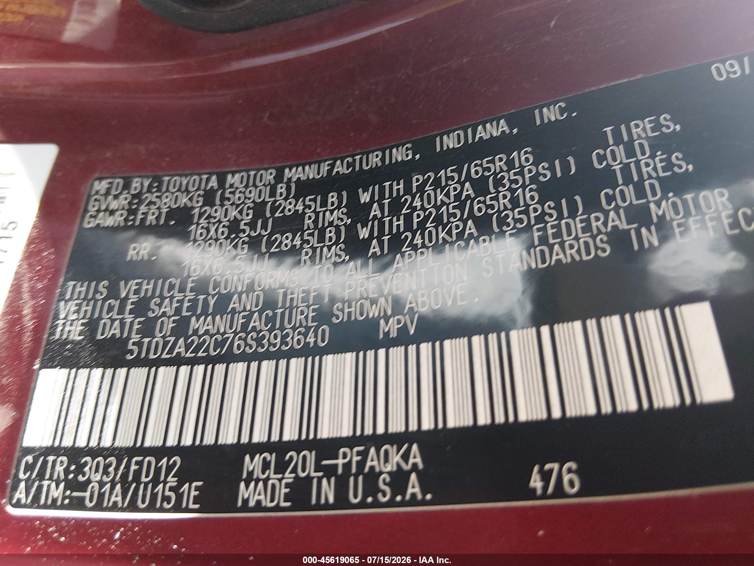 2006 Toyota Sienna Xle Red vin: 5TDZA22C76S393640