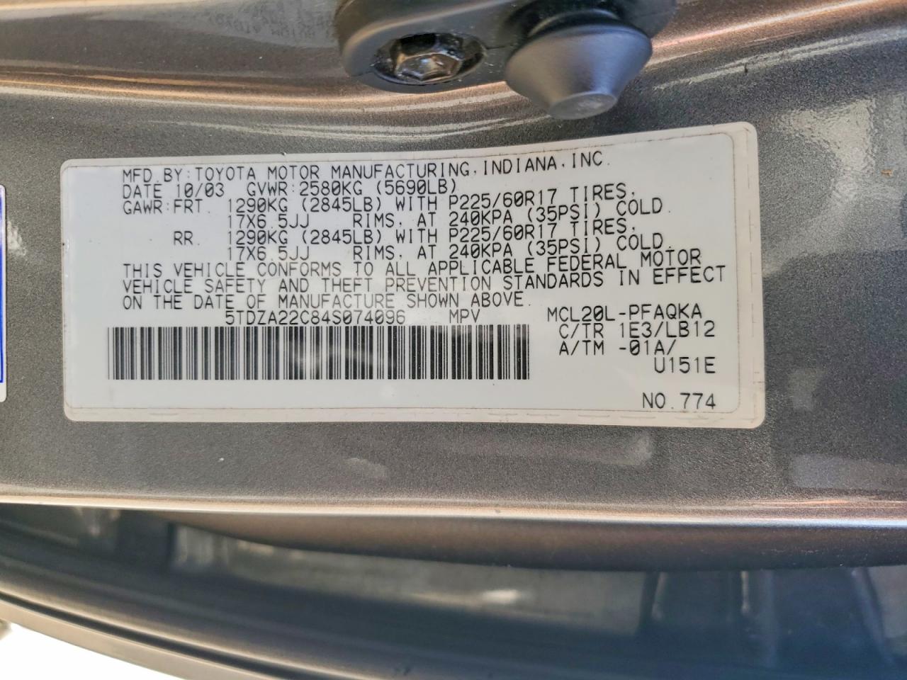 2004 Toyota Sienna Xle 7 Passenger Gray vin: 5TDZA22C84S074096
