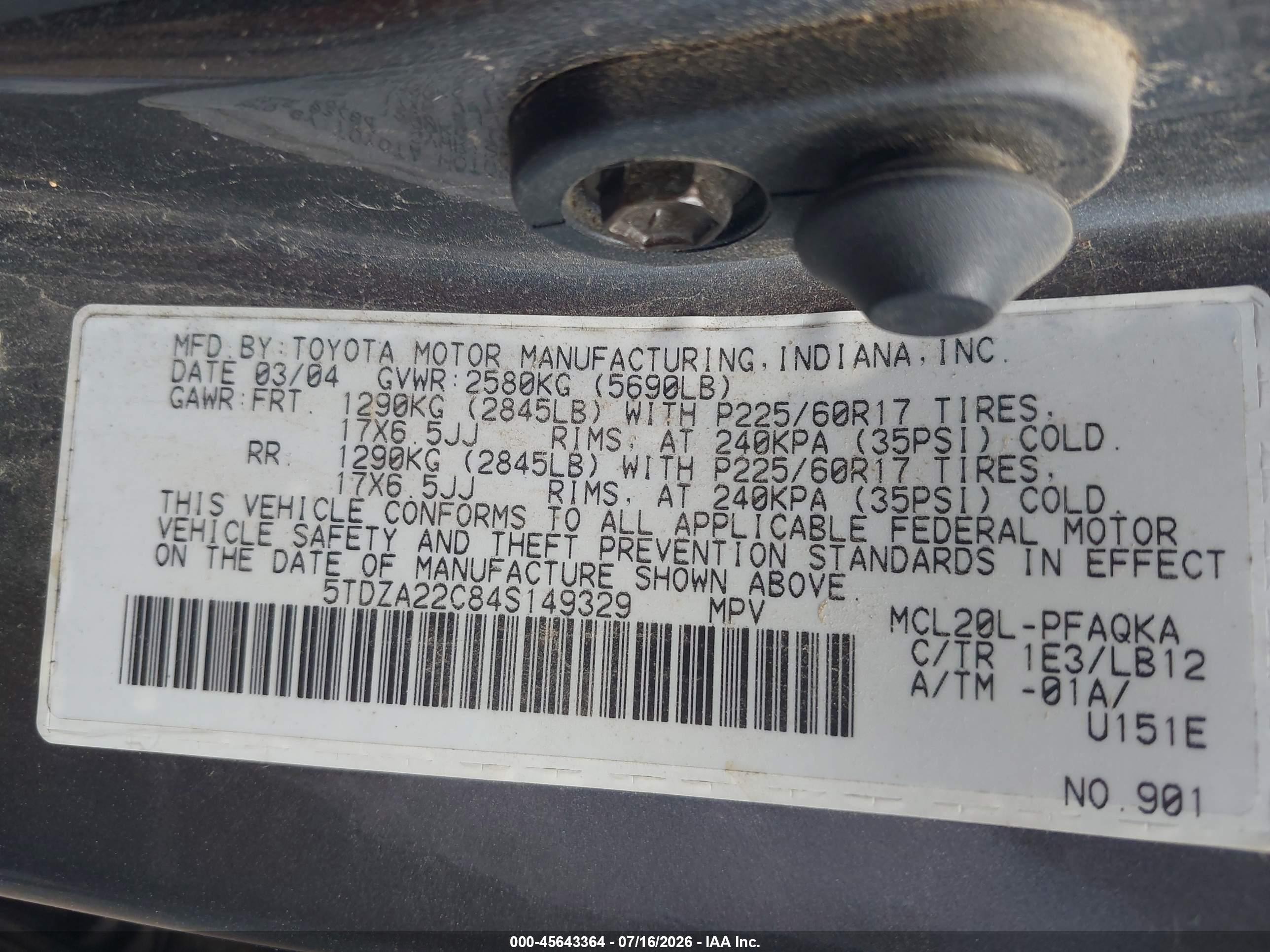 2004 Toyota Sienna Xle/xle Limited Gray vin: 5TDZA22C84S149329