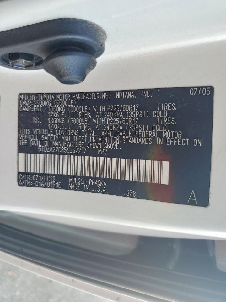 2005 Toyota Sienna Van White vin: 5TDZA22C85S362217