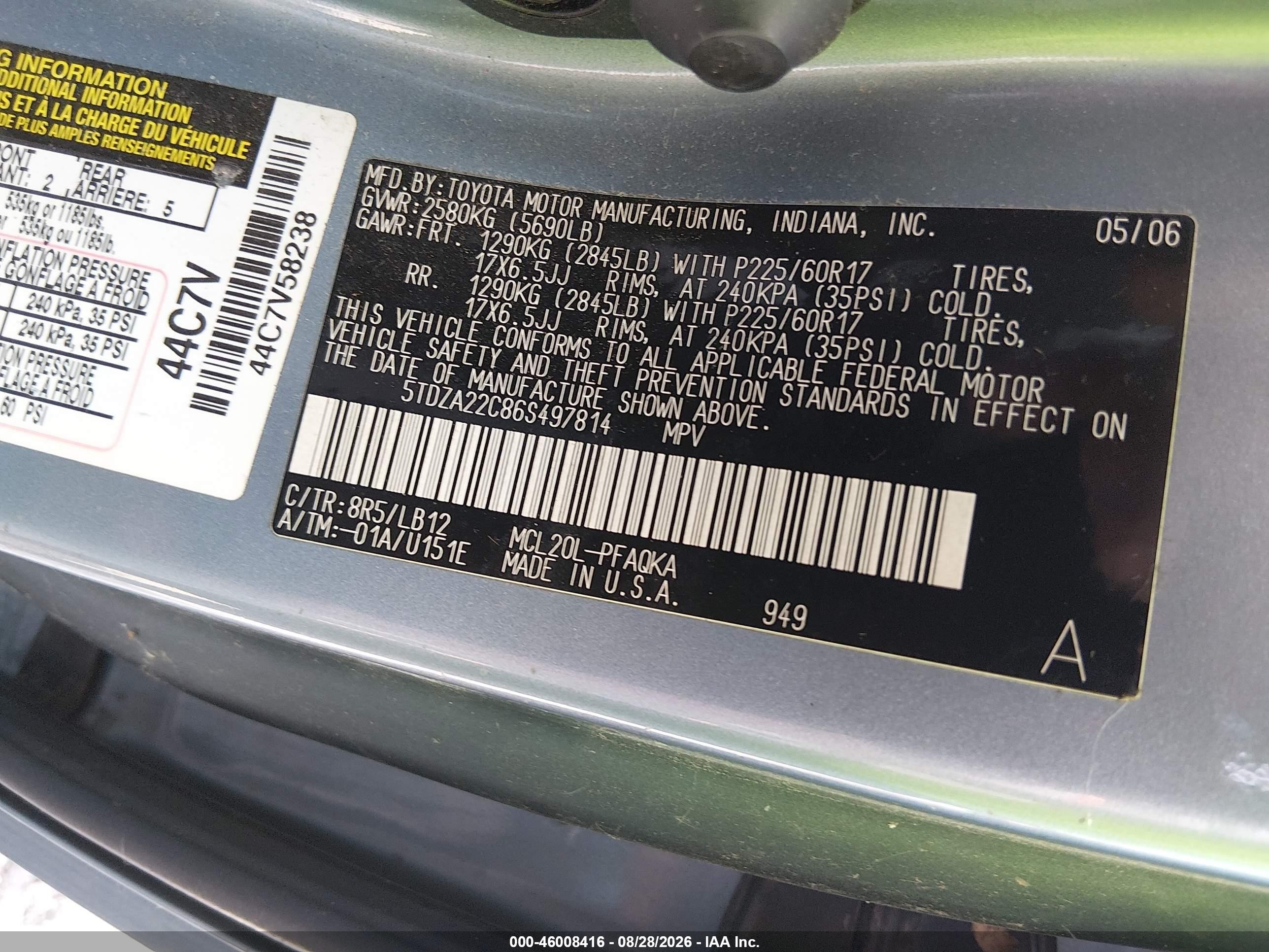 2006 Toyota Sienna Xle Gray vin: 5TDZA22C86S497814