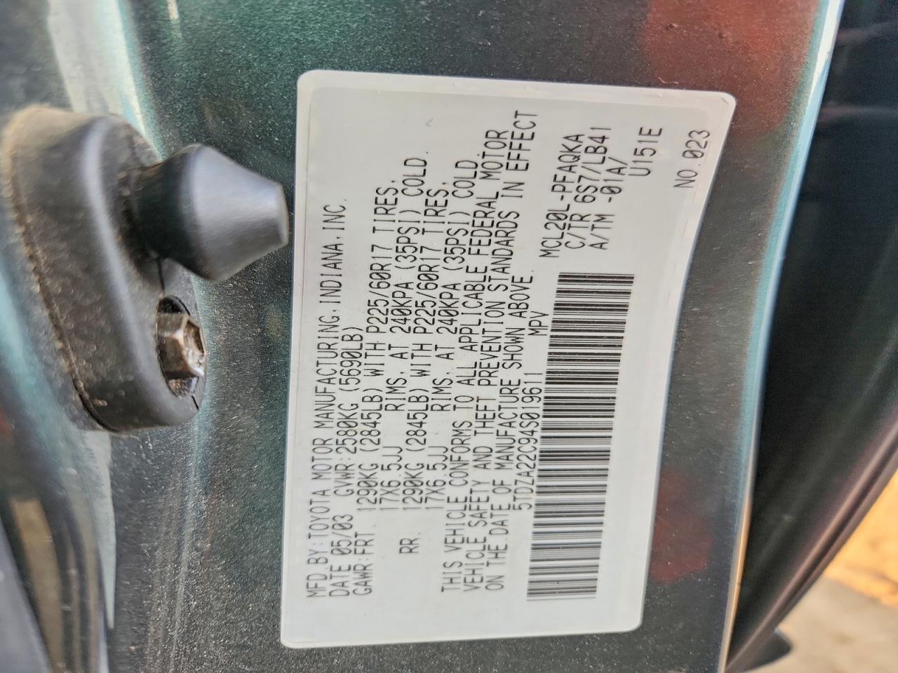 2004 Toyota Sienna Xle 7 Passenger Green vin: 5TDZA22C94S019611