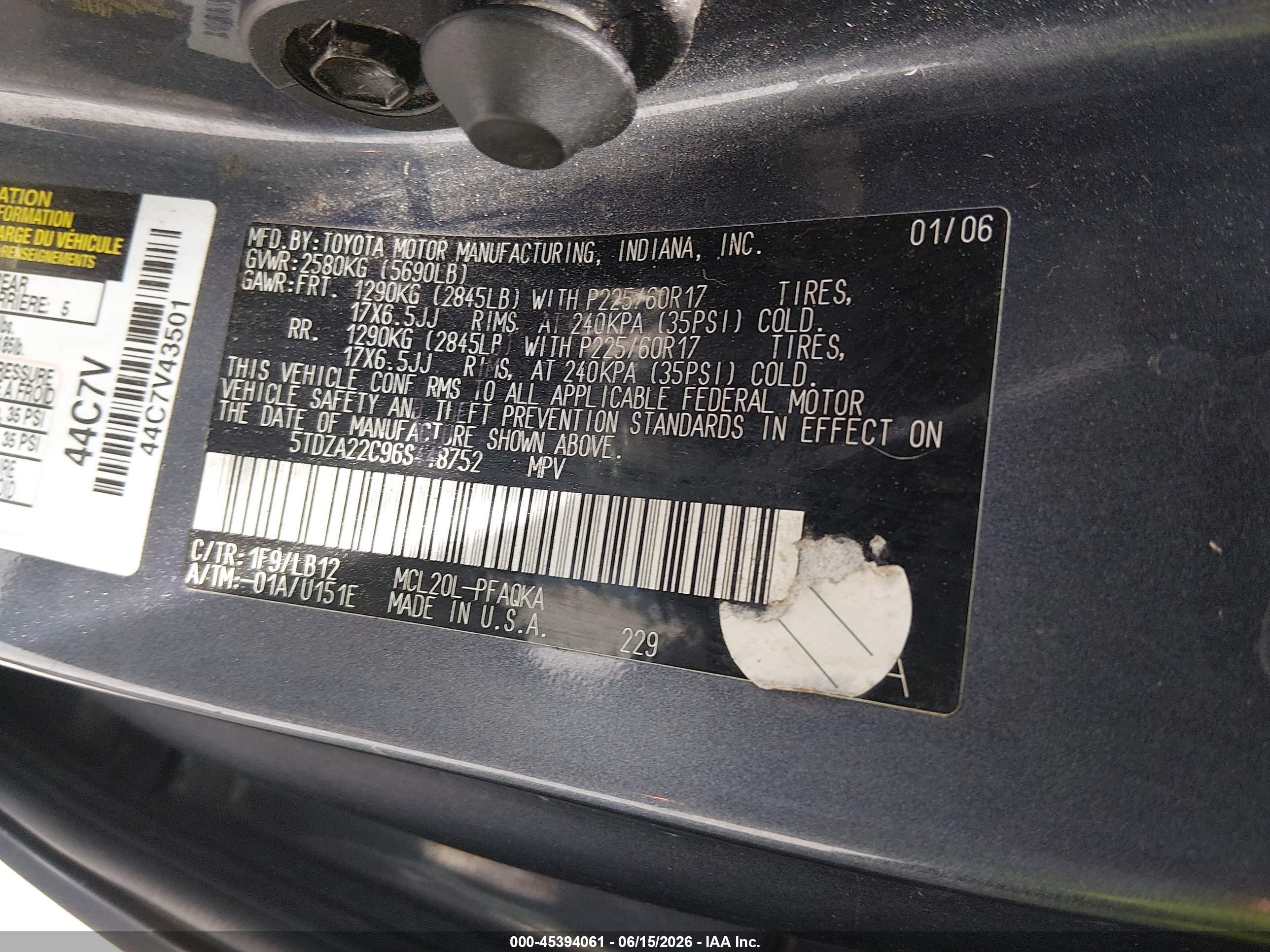 2006 Toyota Sienna Xle Gray vin: 5TDZA22C96S448752