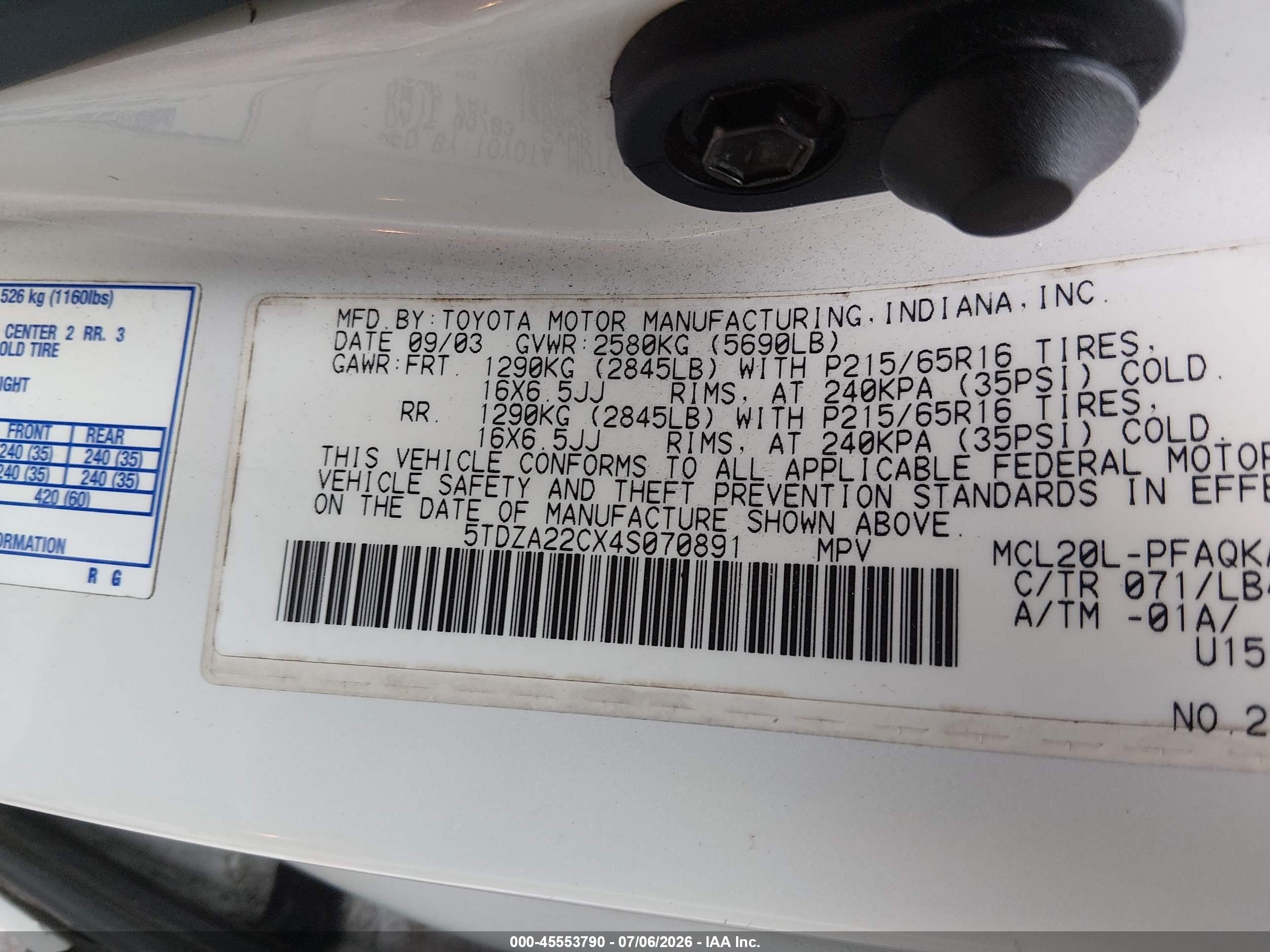 2004 Toyota Sienna Xle White vin: 5TDZA22CX4S070891