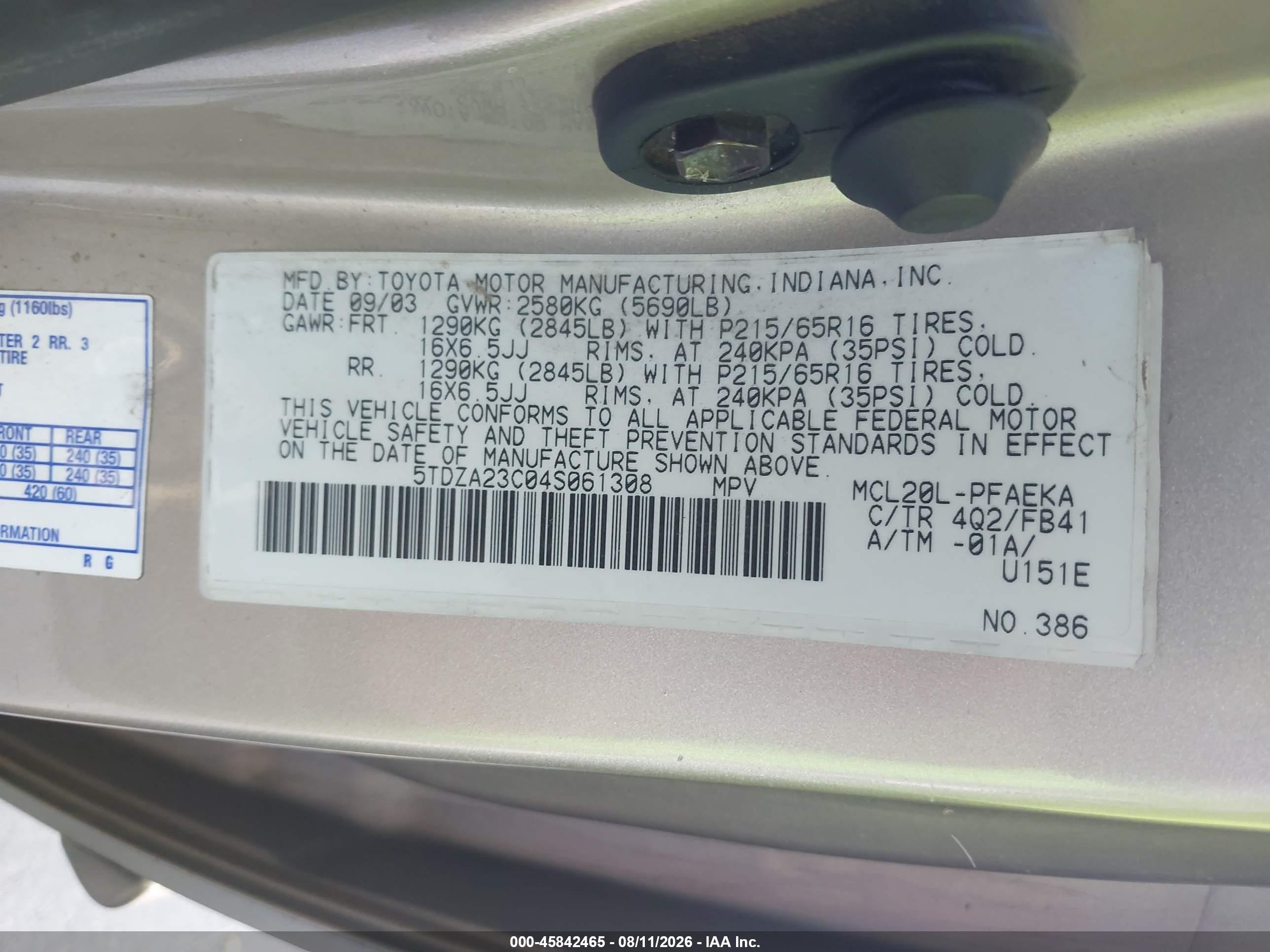 2004 Toyota Sienna Le Brown vin: 5TDZA23C04S061308