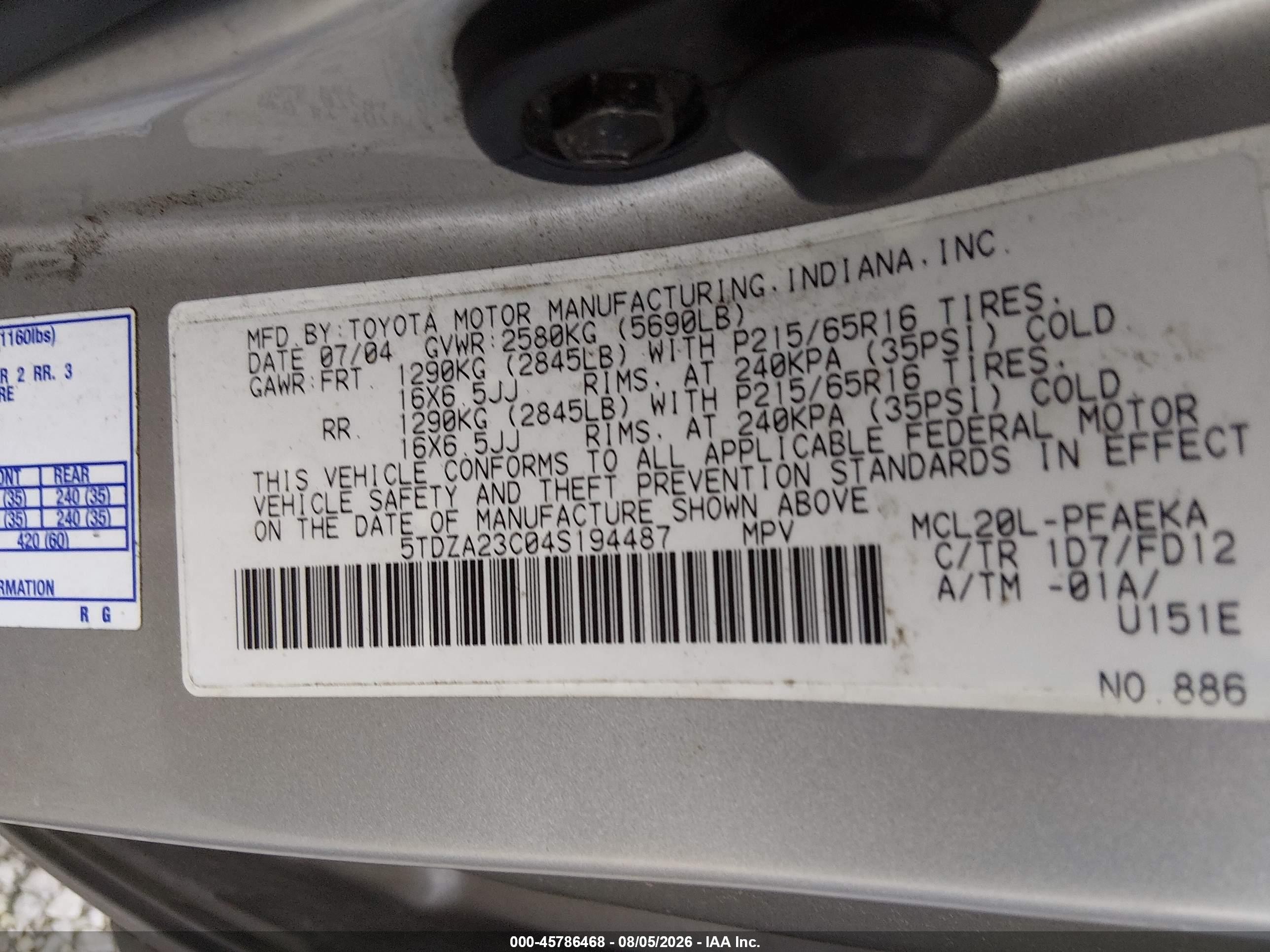 2004 Toyota Sienna Ce Silver vin: 5TDZA23C04S194487