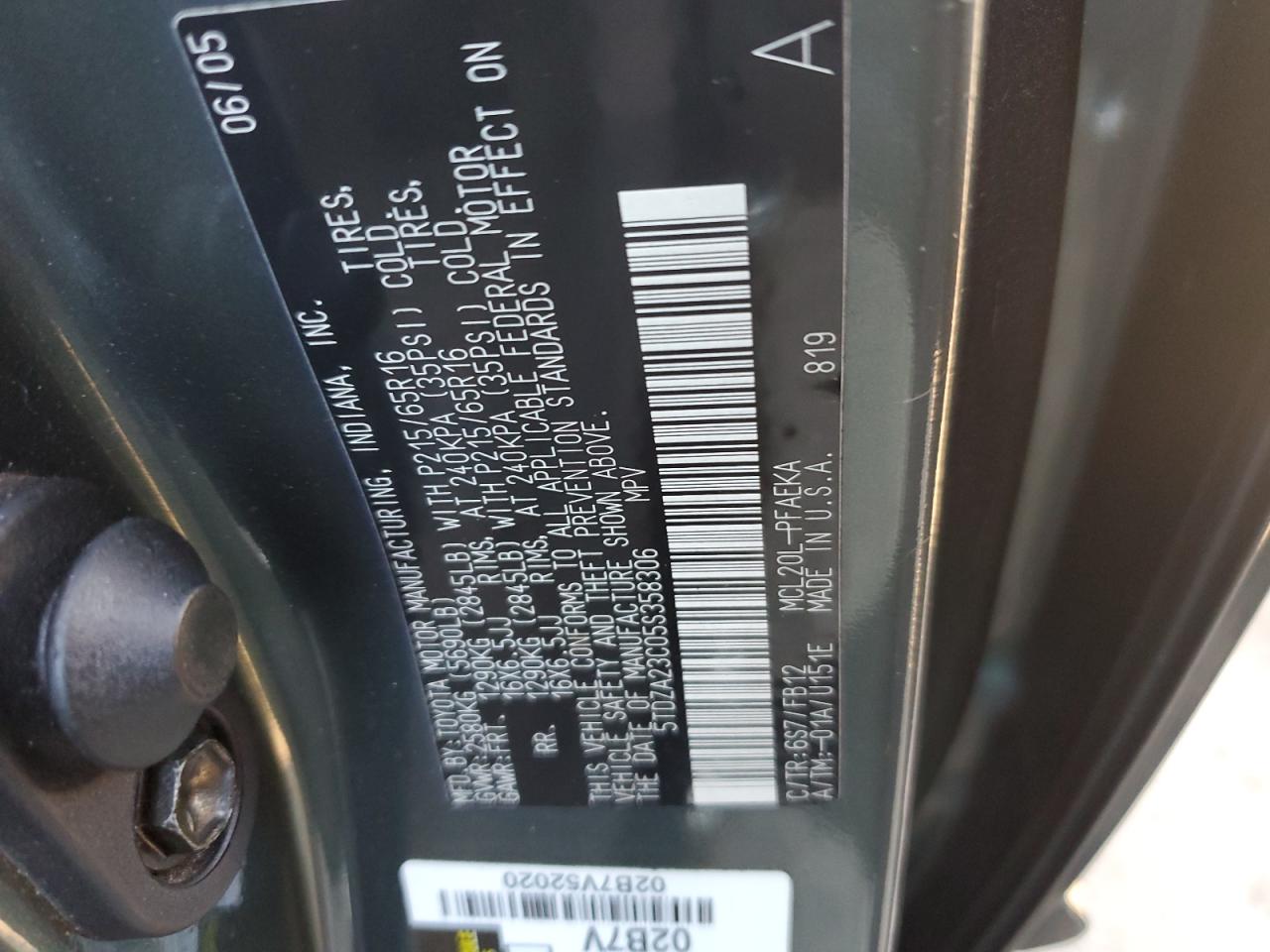 2005 Toyota Sienna Ce Green vin: 5TDZA23C05S358306